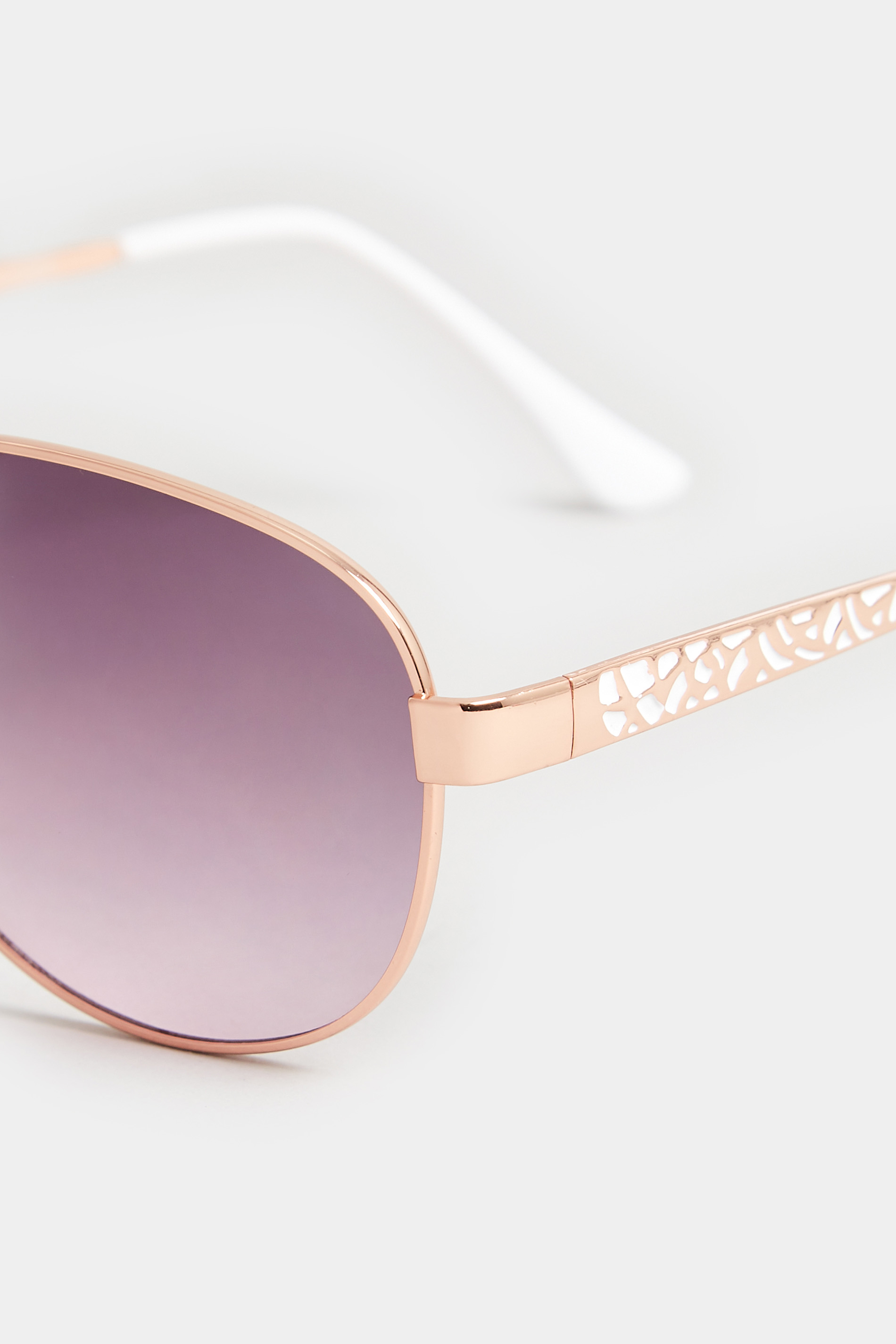 Gold Tone & White Aviator Sunglasses | Yours Clothing 4