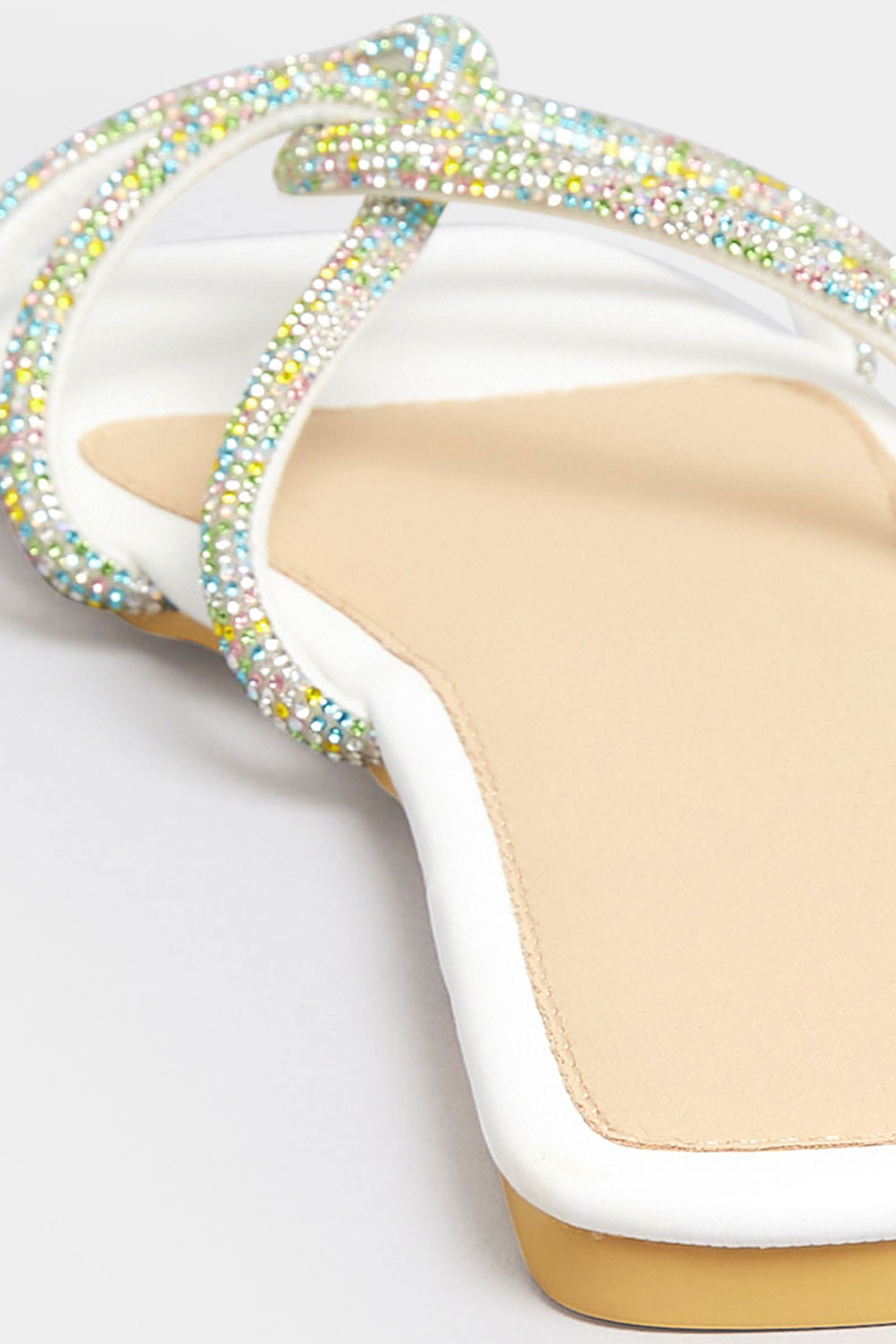 PixieGirl White Diamante Strap Mule Sandals In Standard Fit | PixieGirl 4