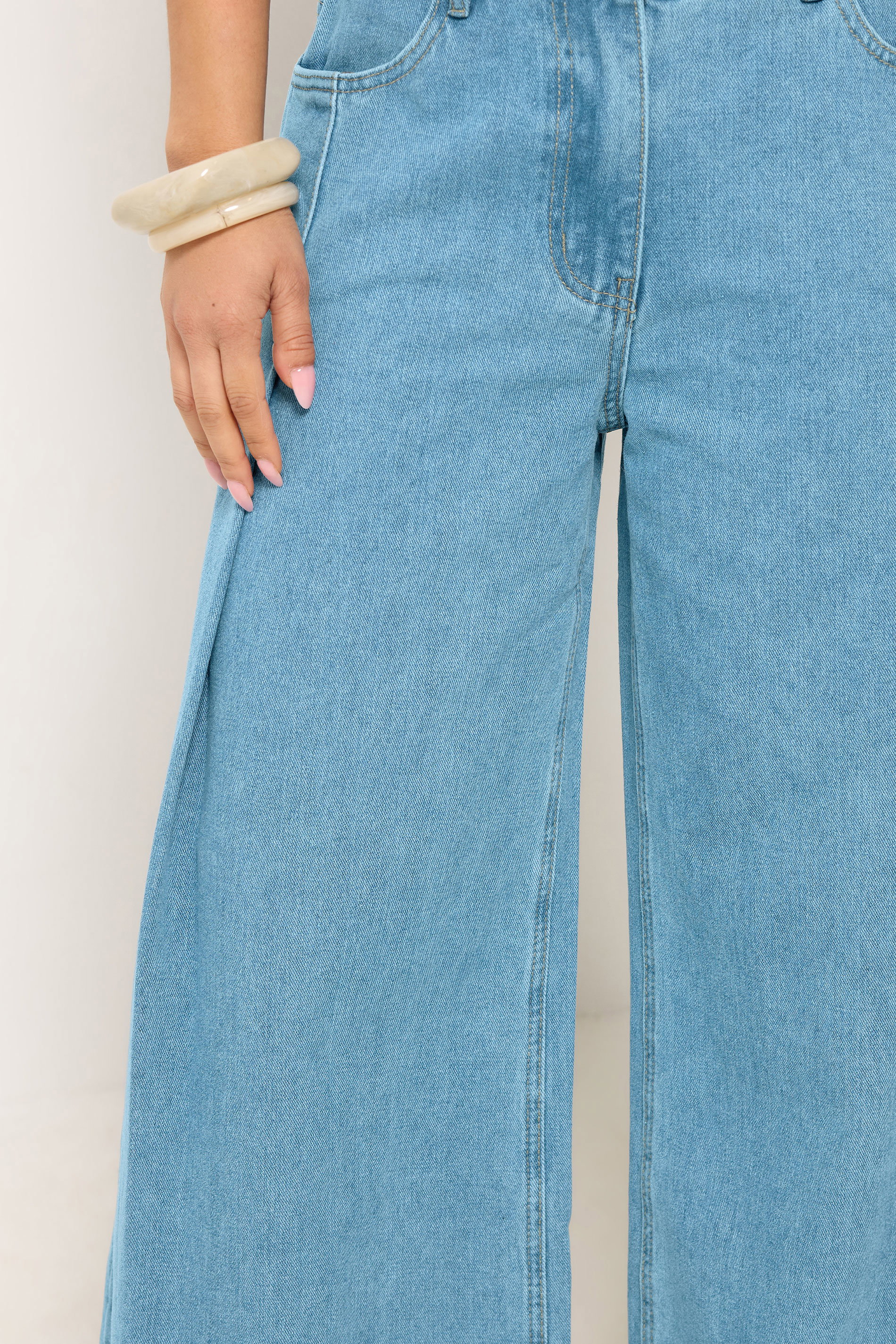 PixieGirl Petite Women's Mid Blue Pleated Palazzo Wide Leg Jeans | PixieGirl 4