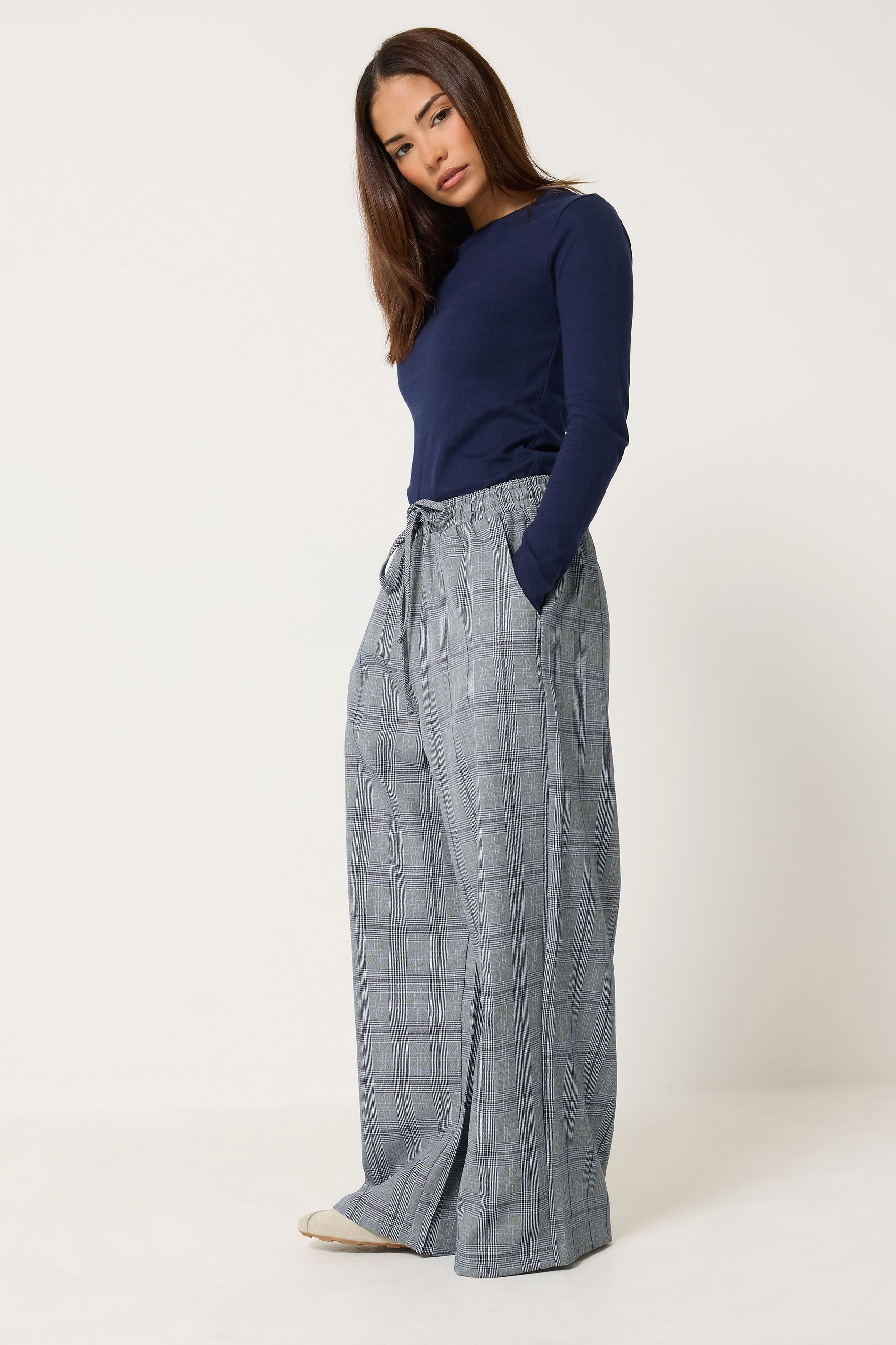 Pixiegirl Women's Grey Petite Check Wide Leg Trousers Size Petite > 12