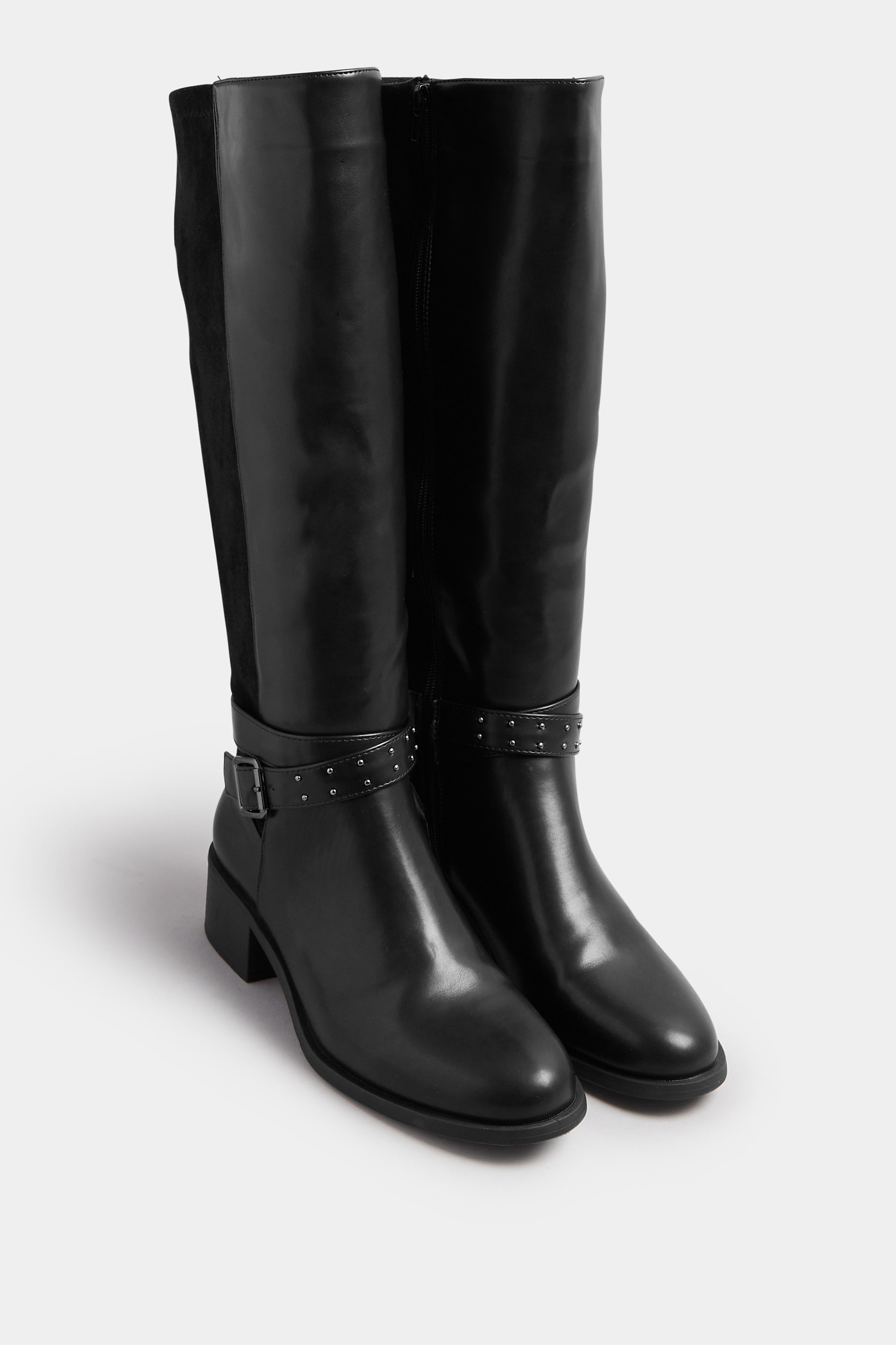 Black Metal Detail Knee High Boots In Wide E Fit | Yours Clothing 2