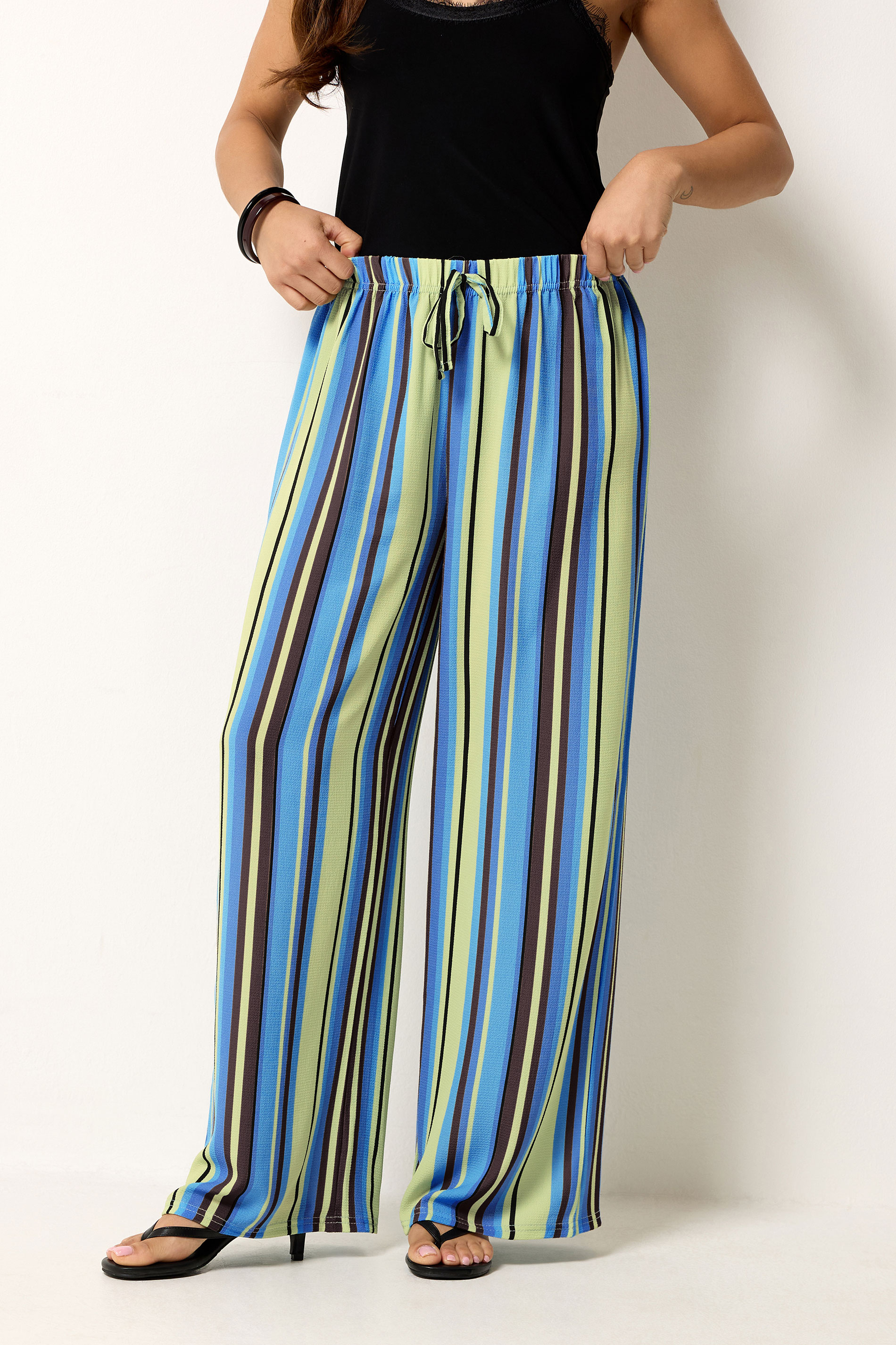 PixieGirl Petite Blue Striped Wide Leg Trousers | PixieGirl 1