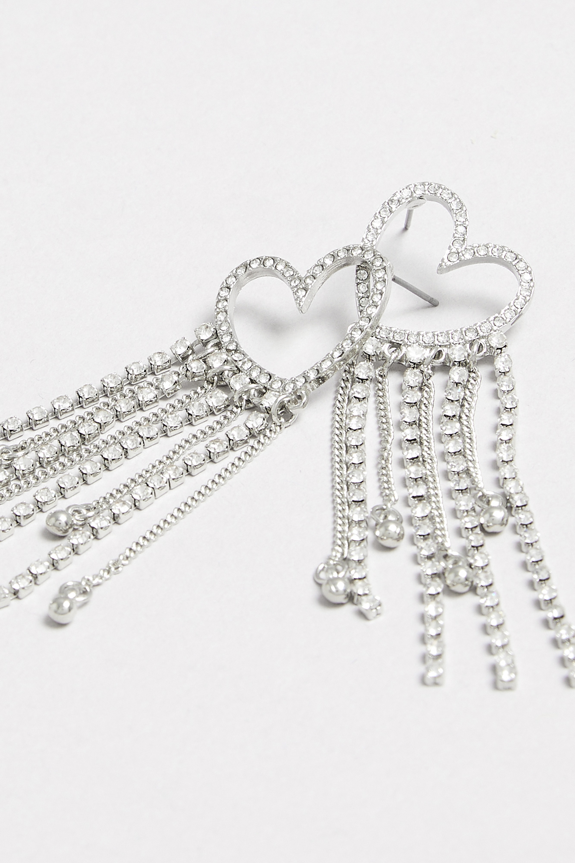 Silver Diamante Heart Tassel Earrings | Yours Clothing 3