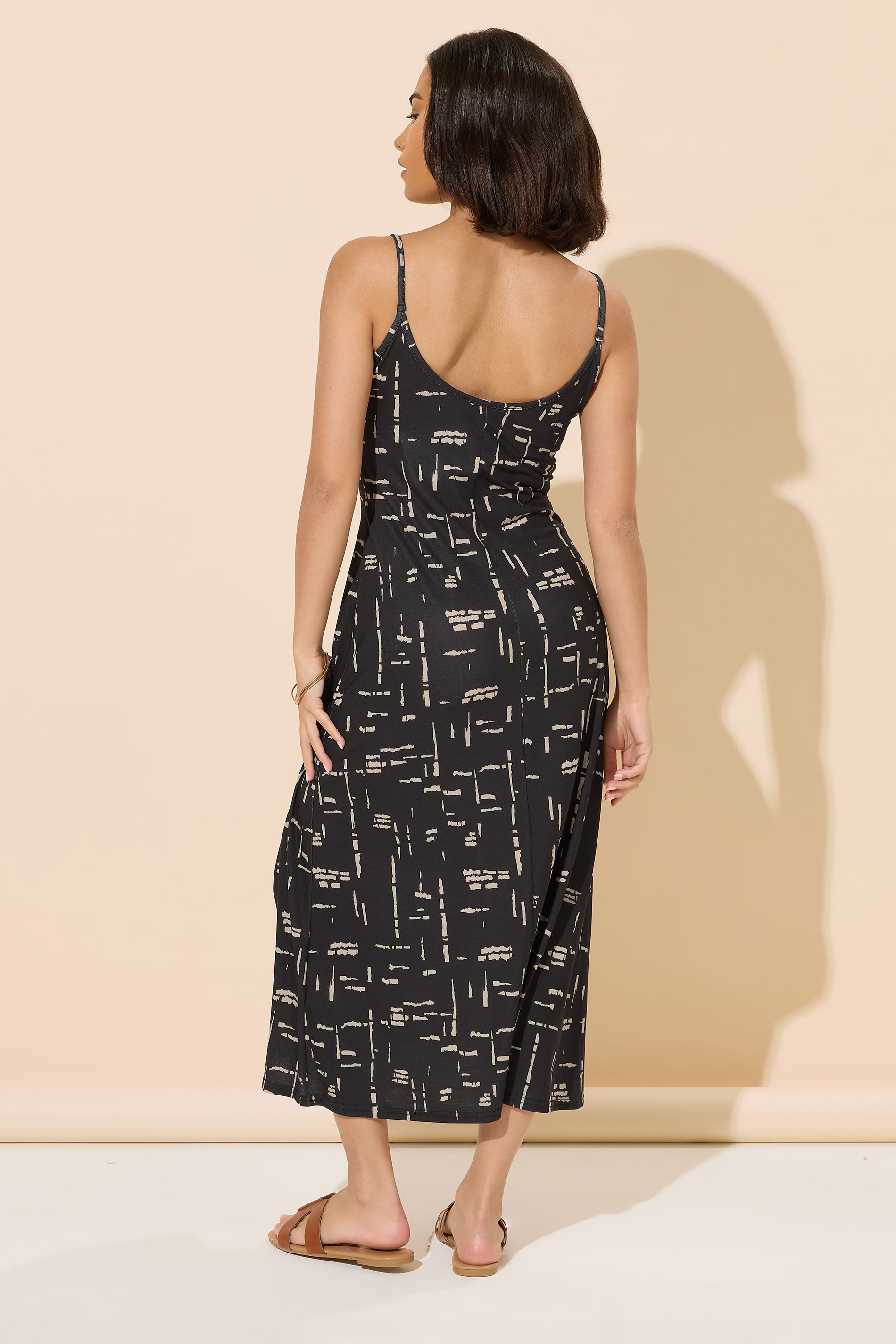 PixieGirl Petite Women's Black Abstract Jersey Strappy Maxi Dress | PixieGirl 3
