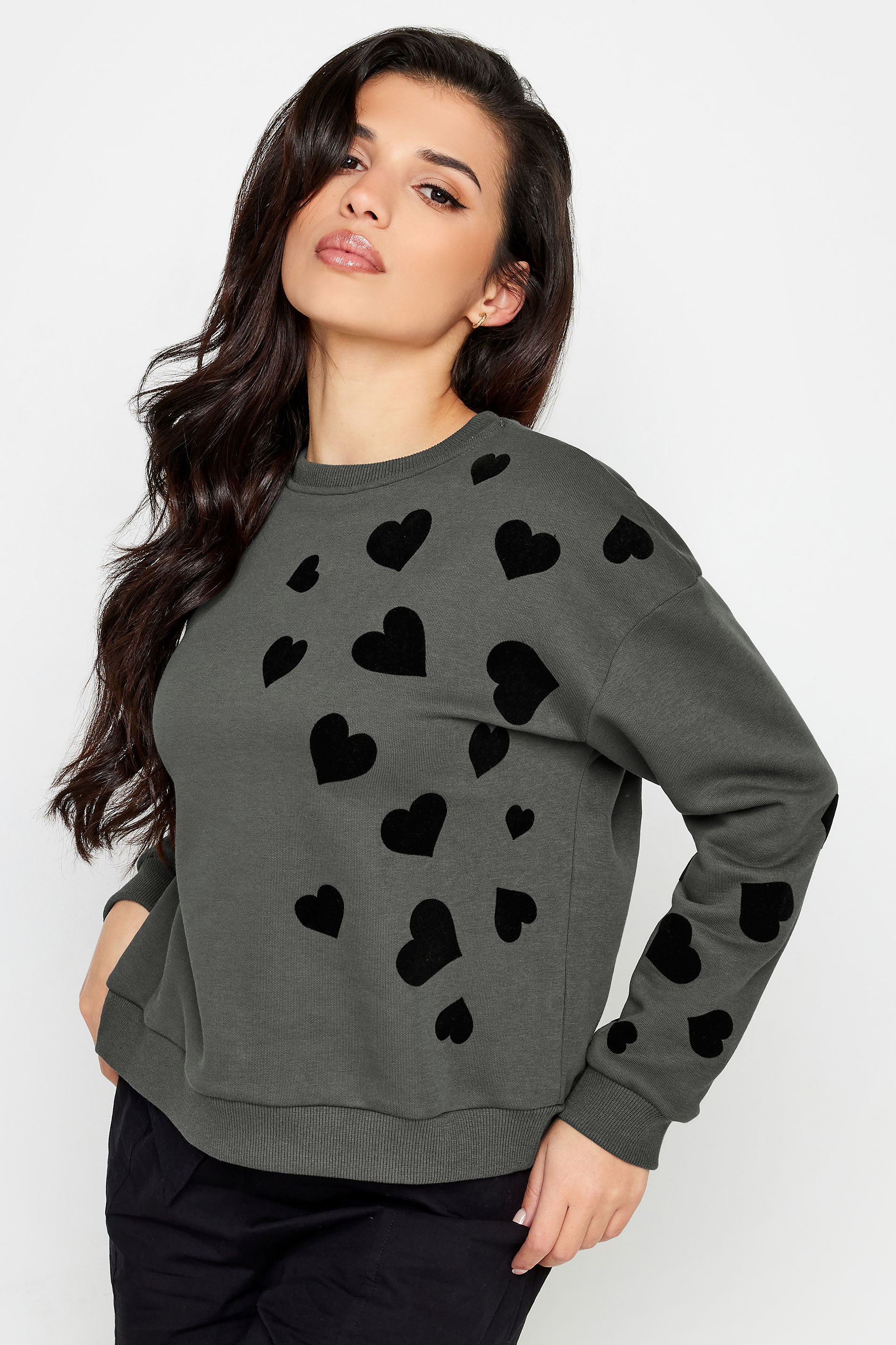 PixieGirl Charcoal Grey Heart Print Sweatshirt | PixieGirl  1
