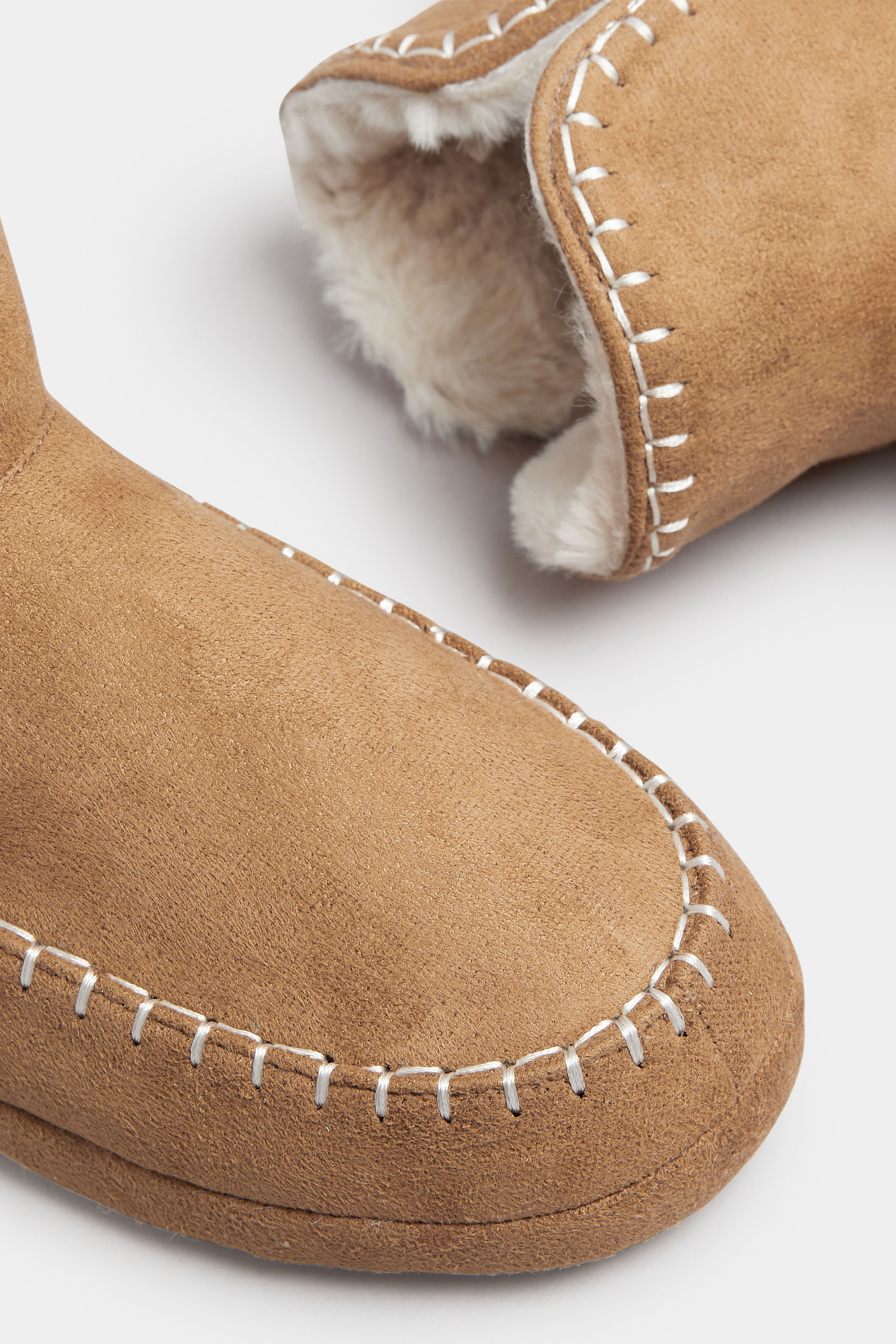 Tan Brown Whipstitch Boot Slippers | Yours Clothing 5