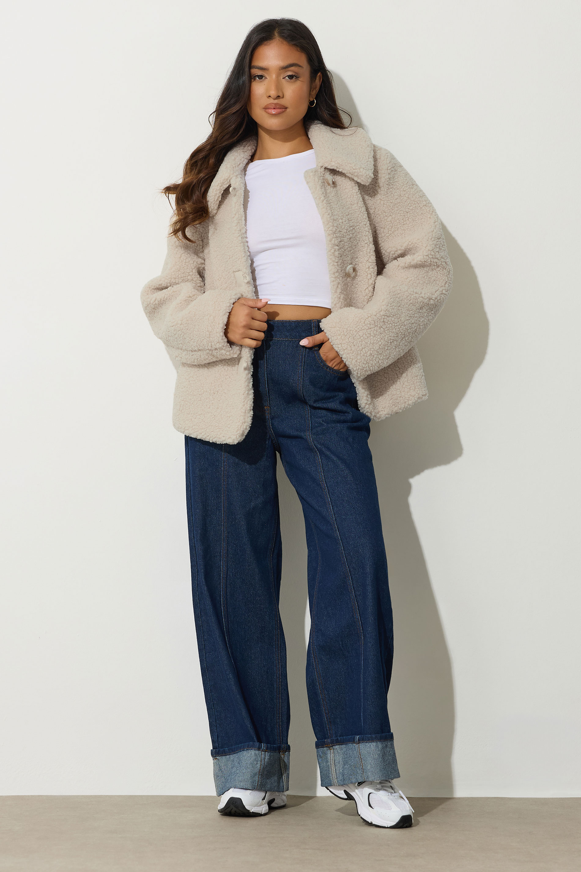 PixieGirl Petite Women's Ivory White Borg Button Jacket | PixieGirl 3