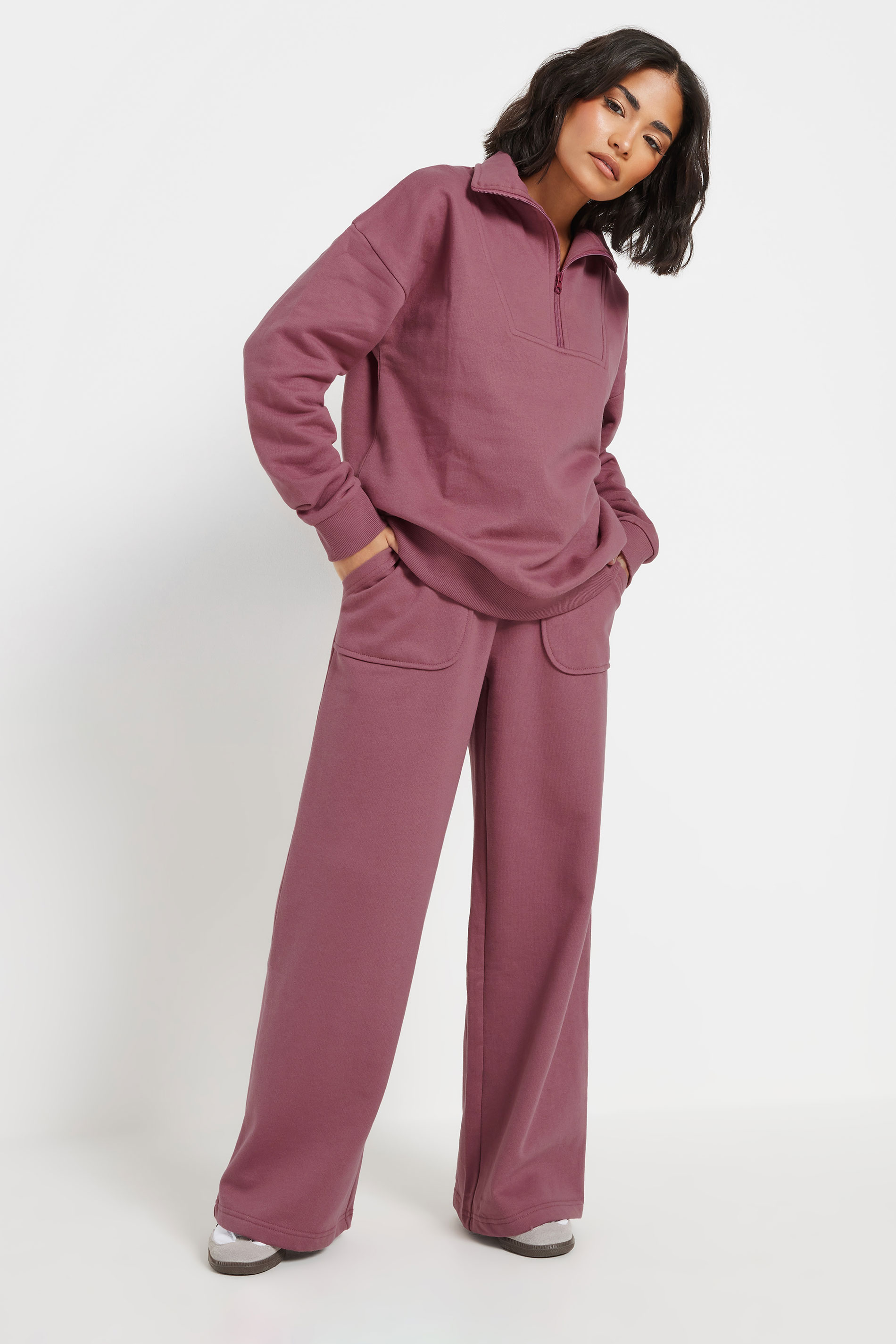 PixieGirl Petite Women's Blush Pink Pocket Patch Wide Leg Joggers | PixieGirl 1