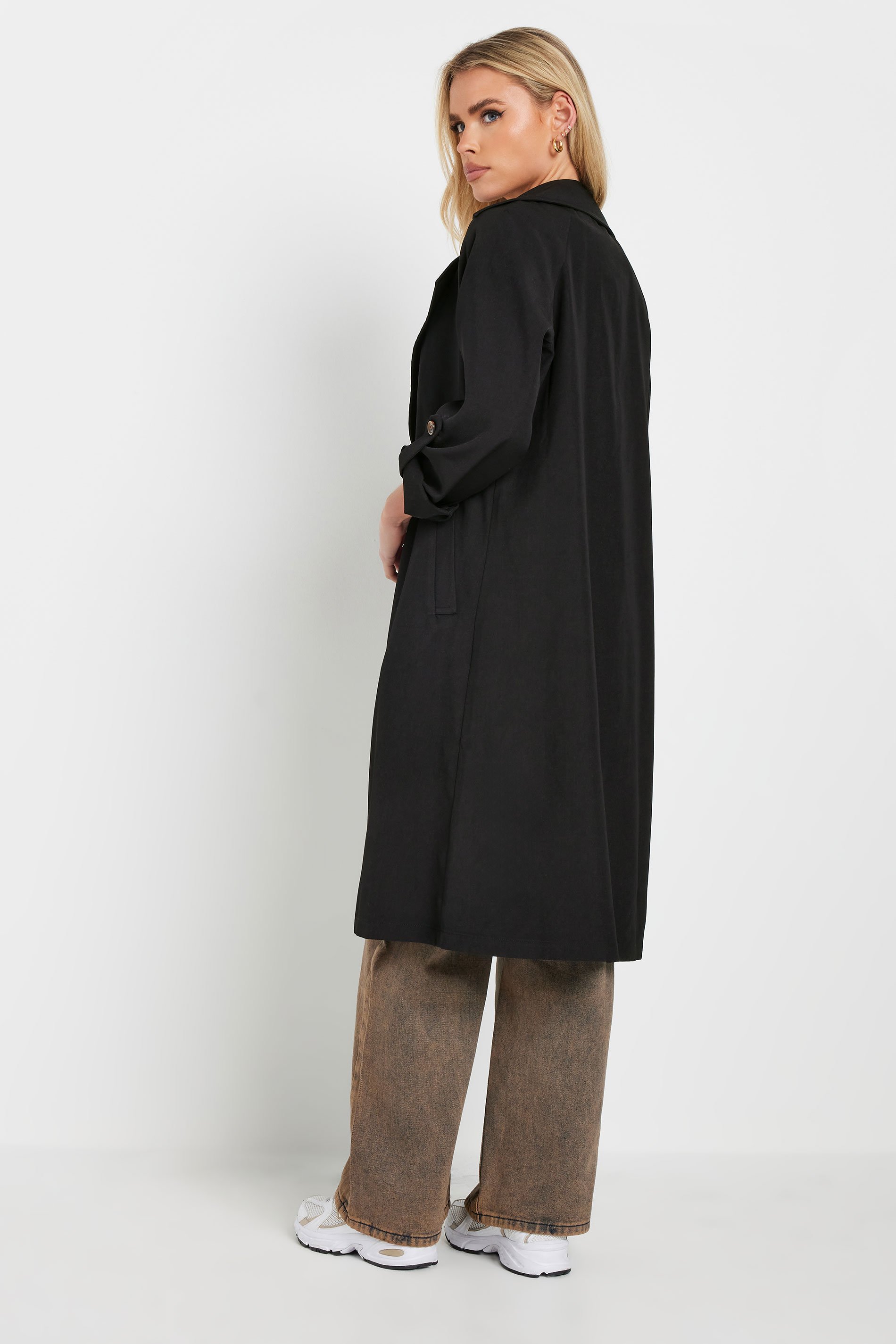 PixieGirl Petite Womens's Black Woven Lightweight Trench Coat | PixieGirl 3