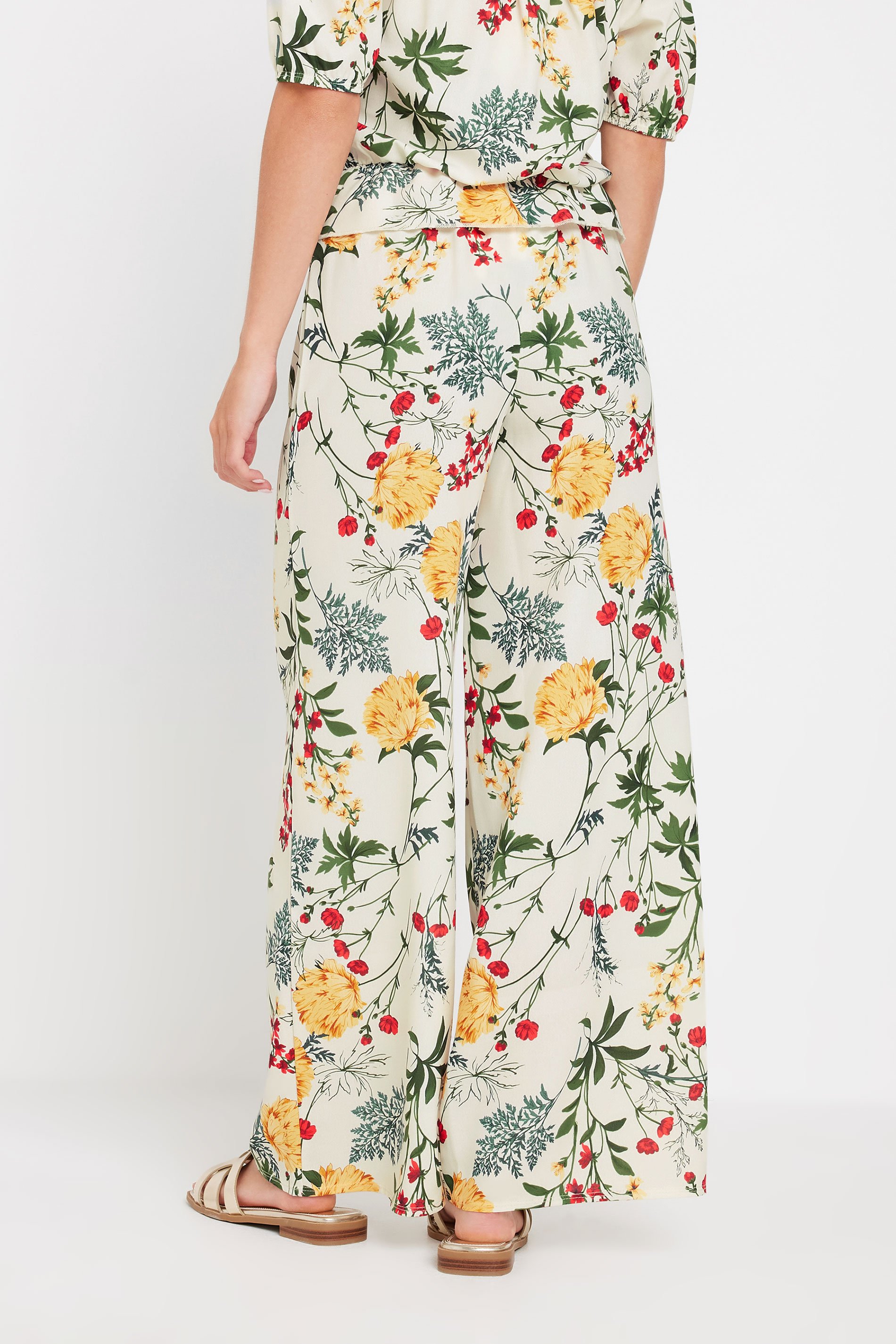 PixieGirl White Floral Print Wide Leg Trousers | PixieGirl 3