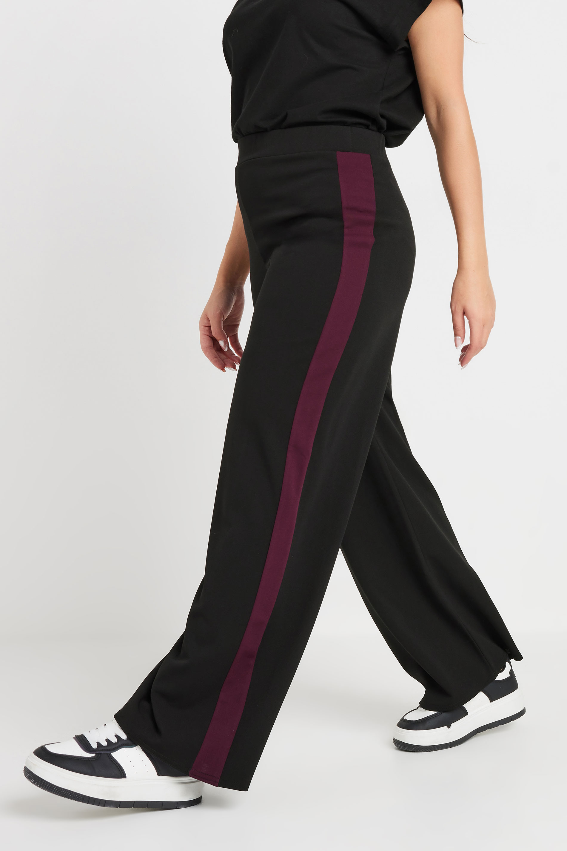 PixieGirl Petite Women's Burgundy Red Stripe Wide Leg Trousers | PixieGirl 4
