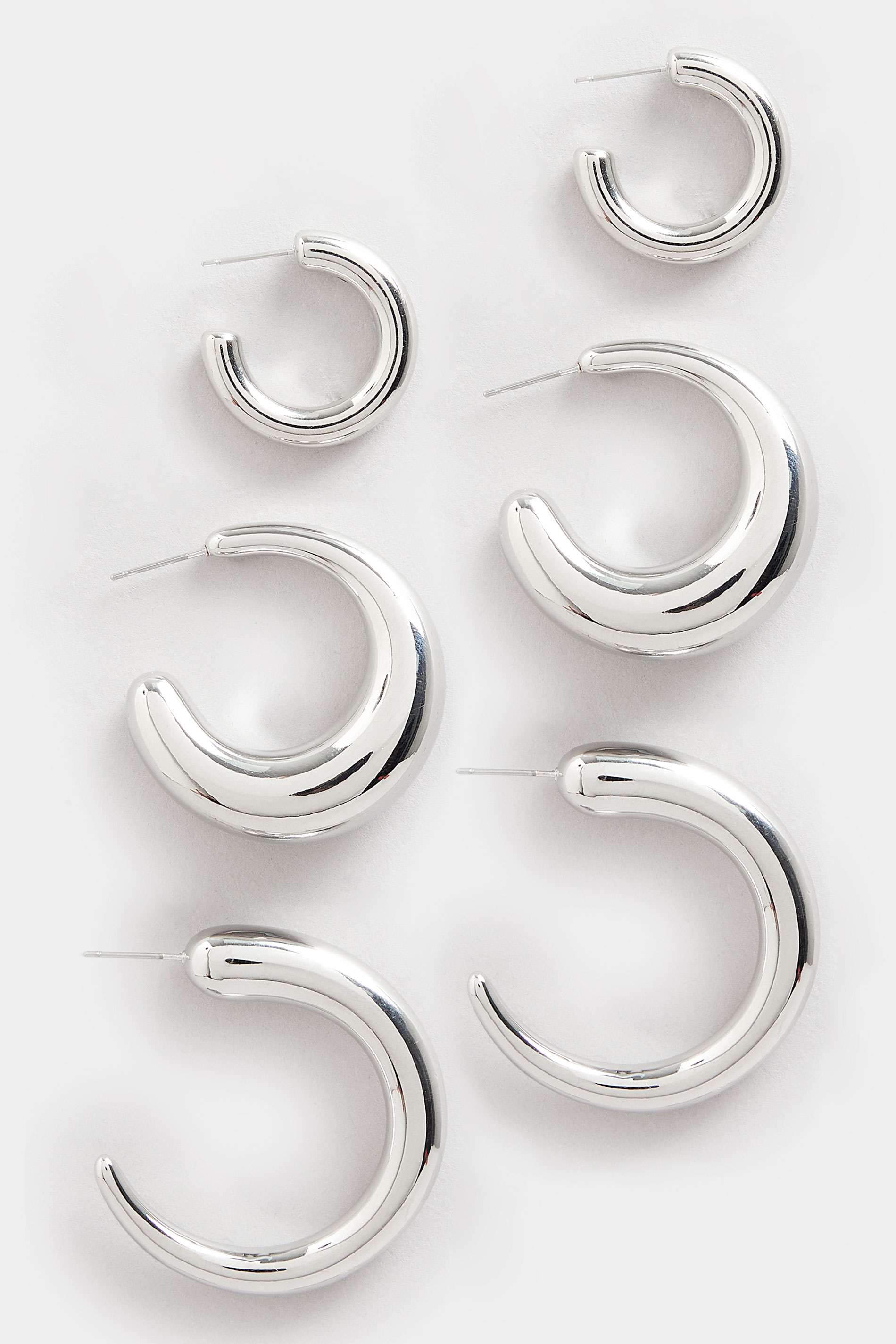 3 PACK Silver Tone Hoop Earrings Set | Yours Clothing 3