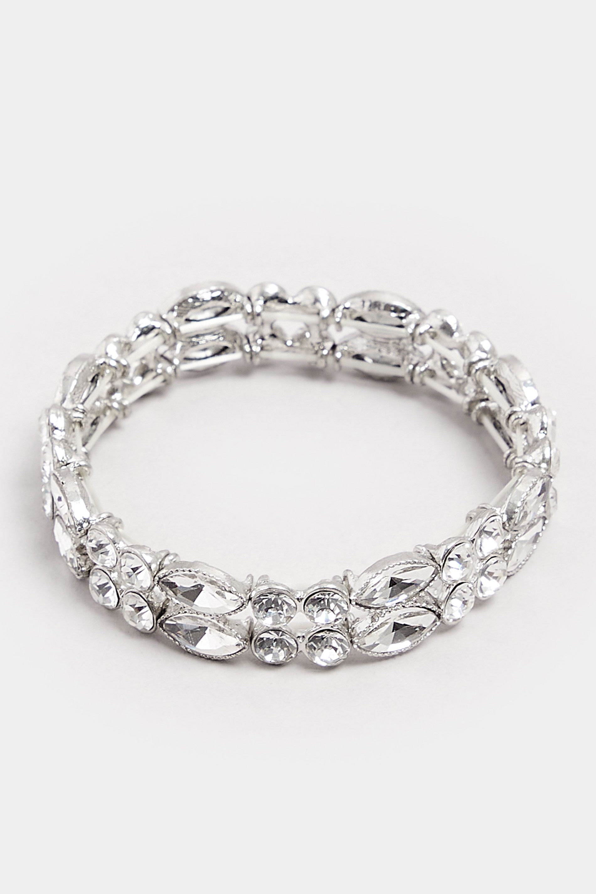 Silver Tone Diamante Stretch Bracelet | Yours Clothing 2