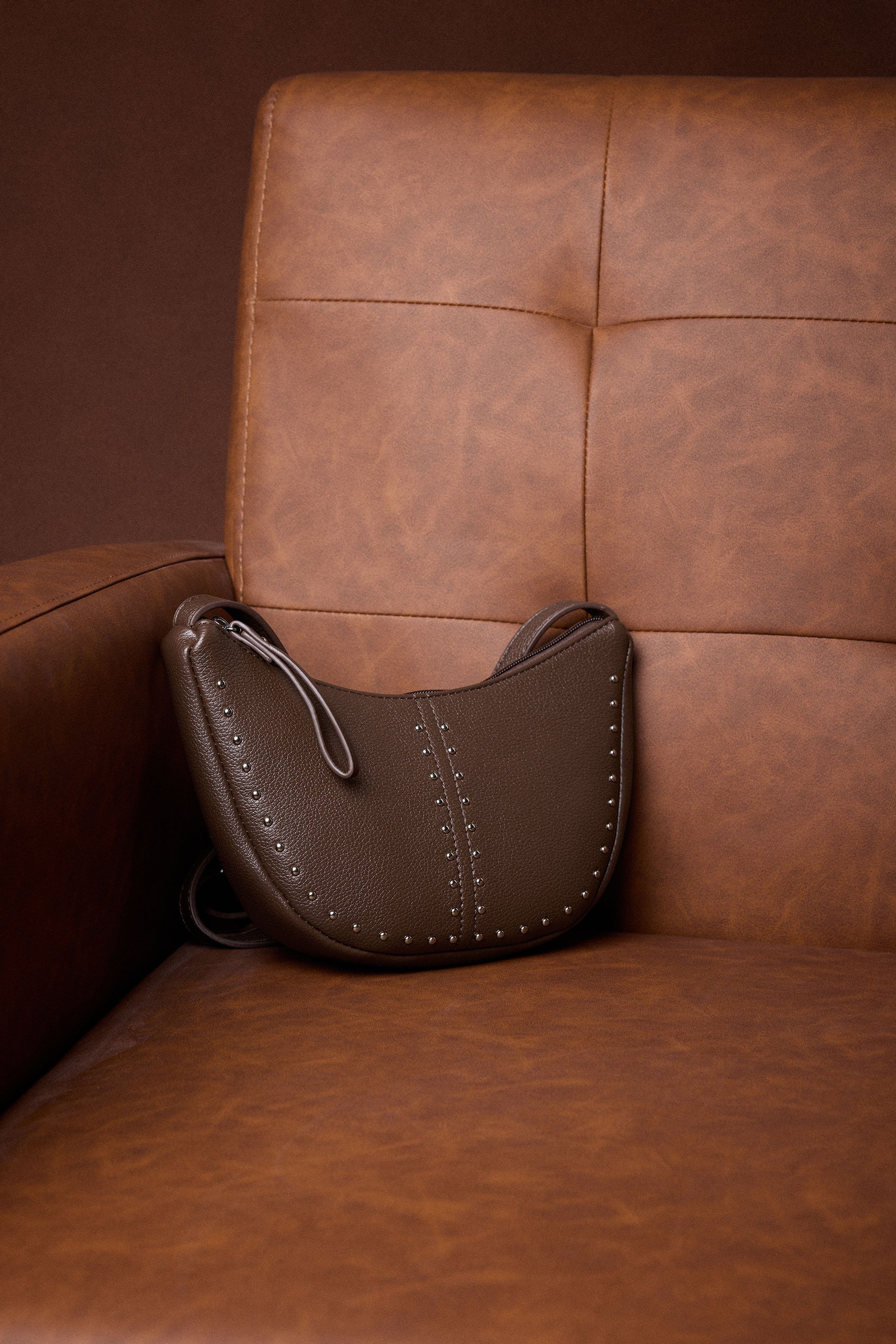 Brown Stud Detail Cross Body Bag | Yours Clothing 2