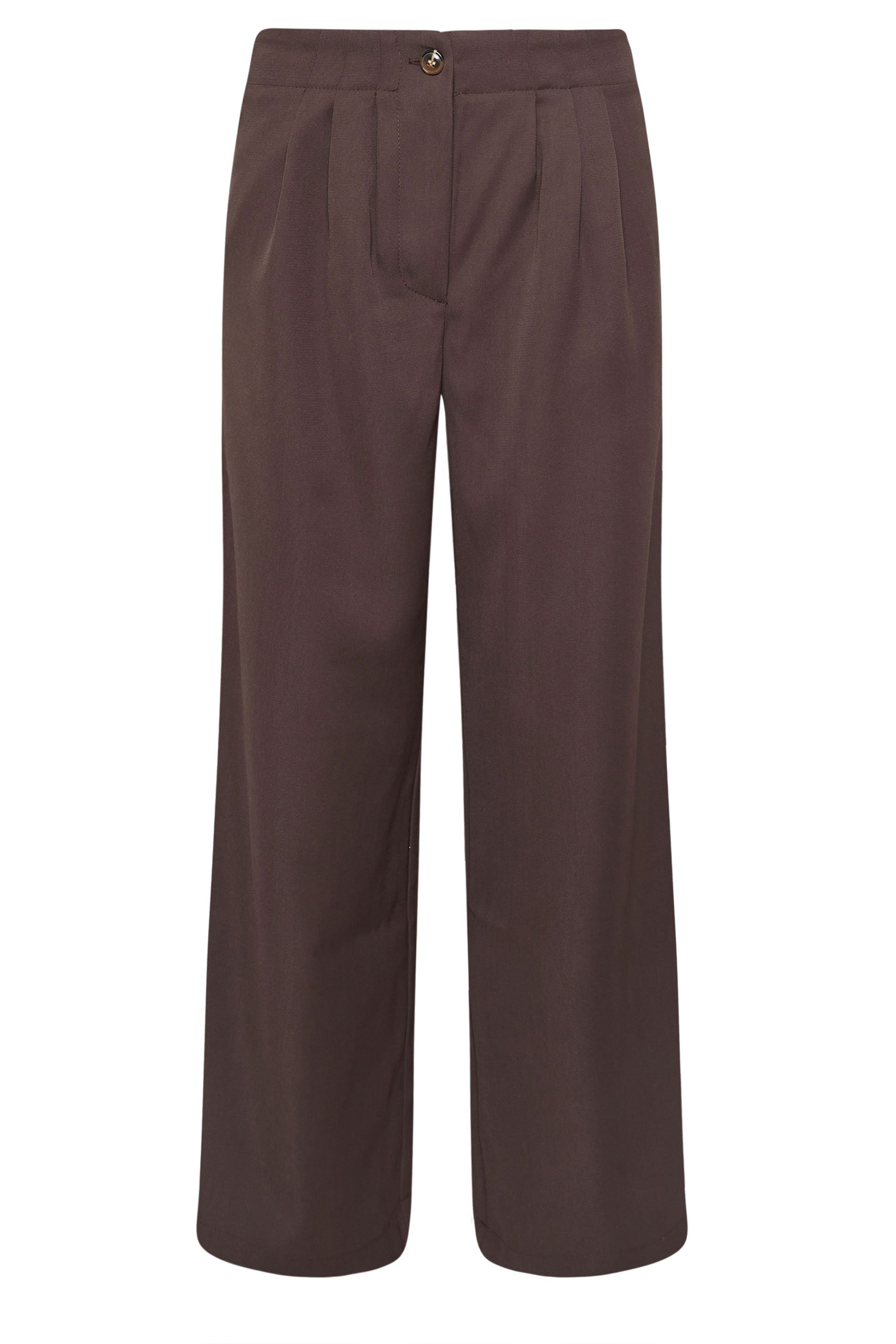 PixieGirl Petite Women's Brown Pleated Wide Legs Trousers | PixieGirl 1