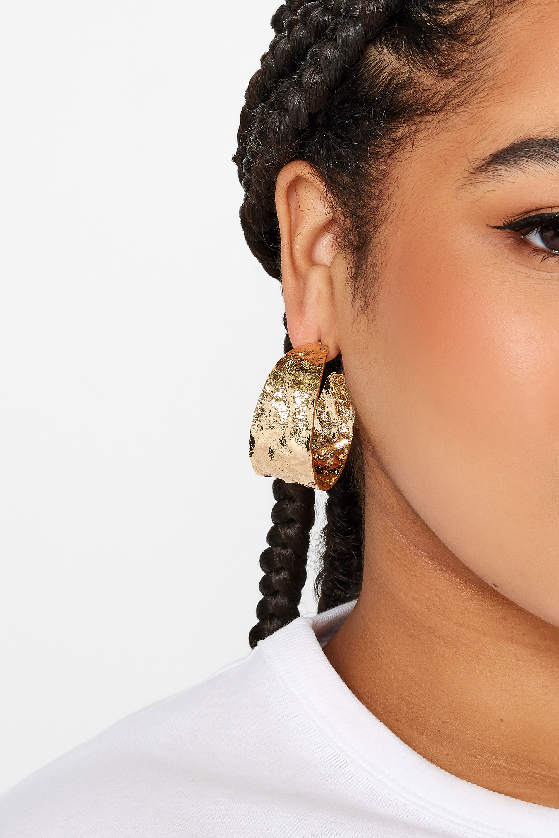 Gold Tone Textured Hoop Earrings 1