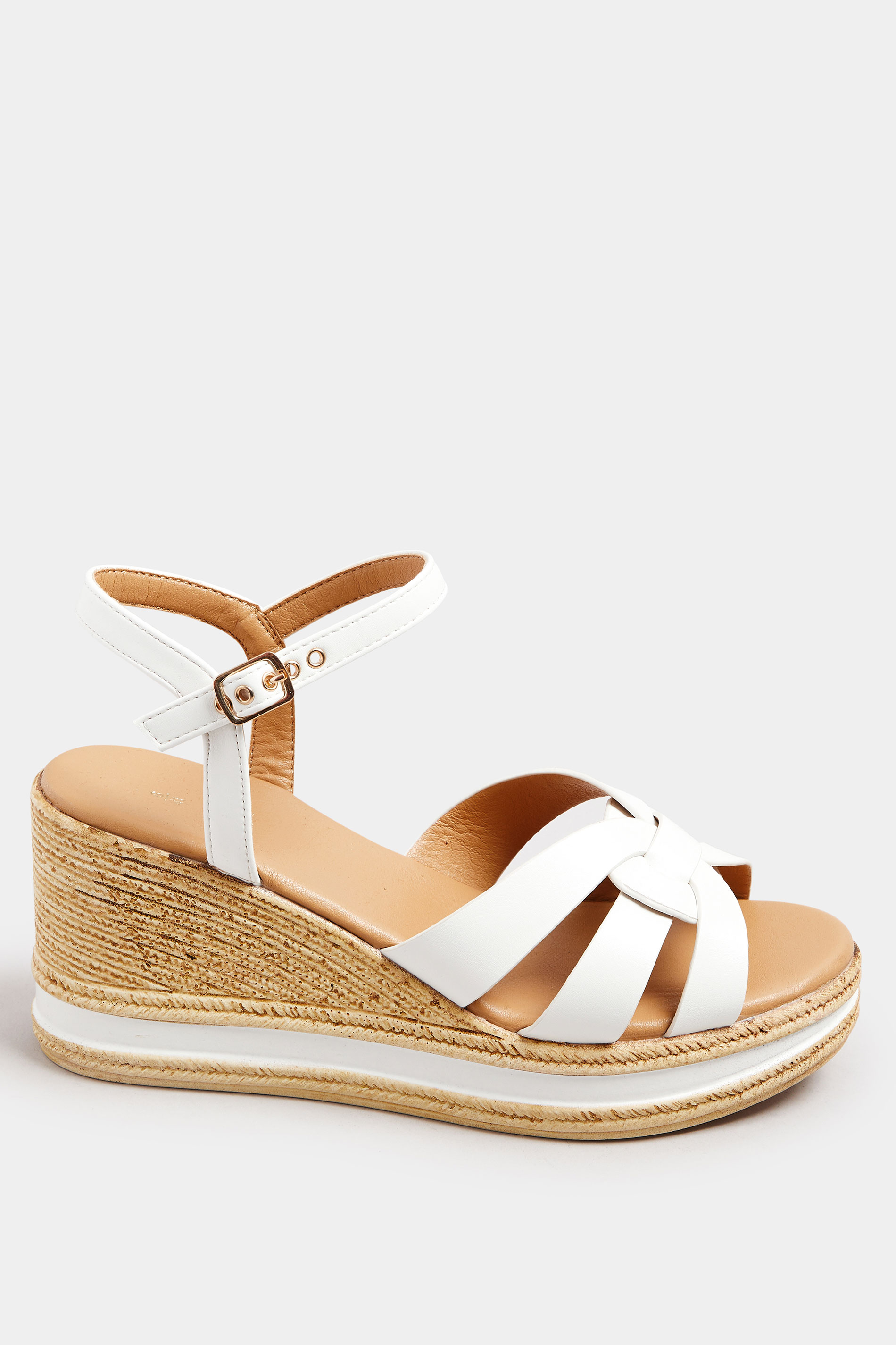 White Faux Leather Wedge Sandals In Extra Wide Fit | Yours Clothing 3