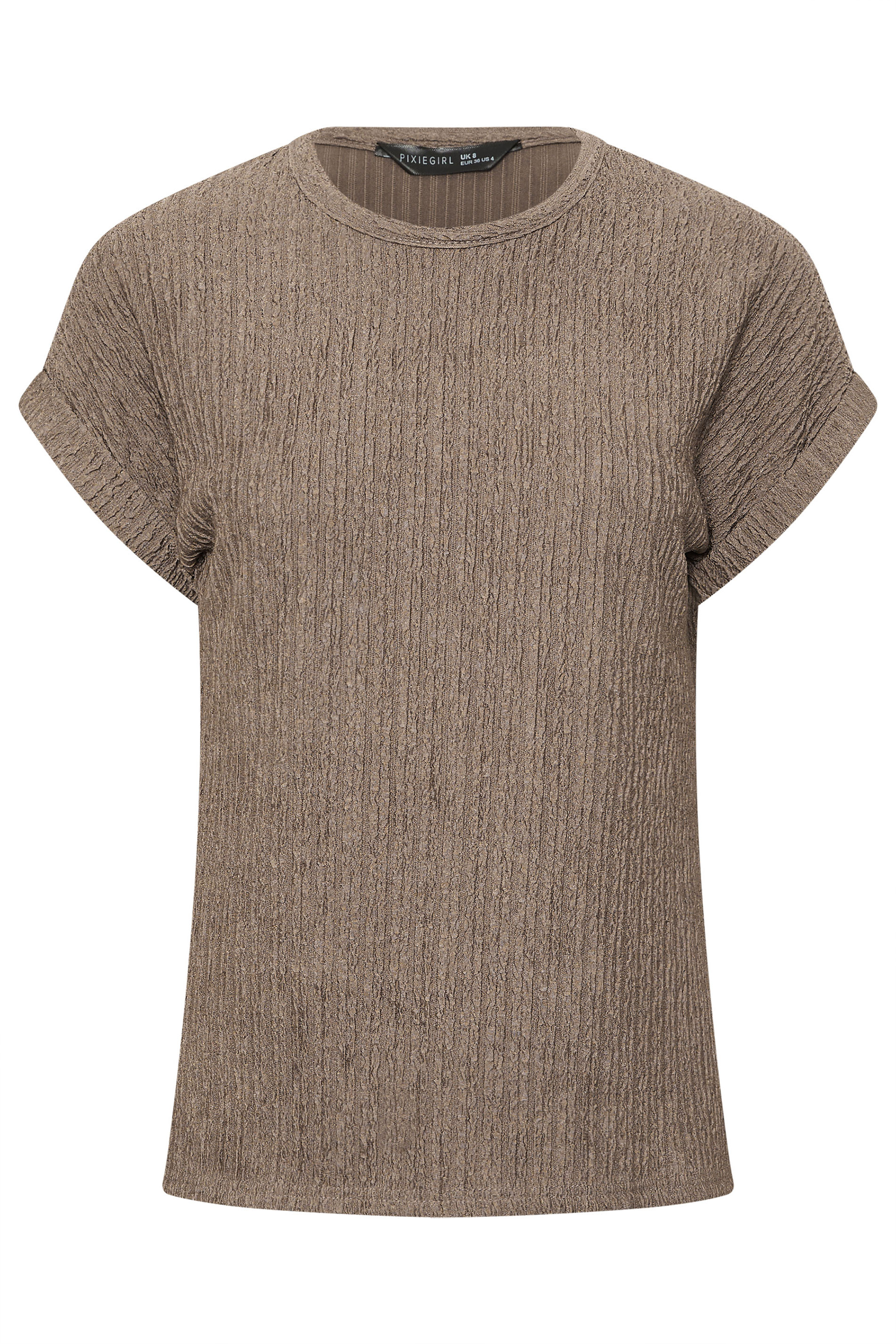 PixieGirl Petite Mocha Brown Textured Short Sleeve Top | PixieGirl 5