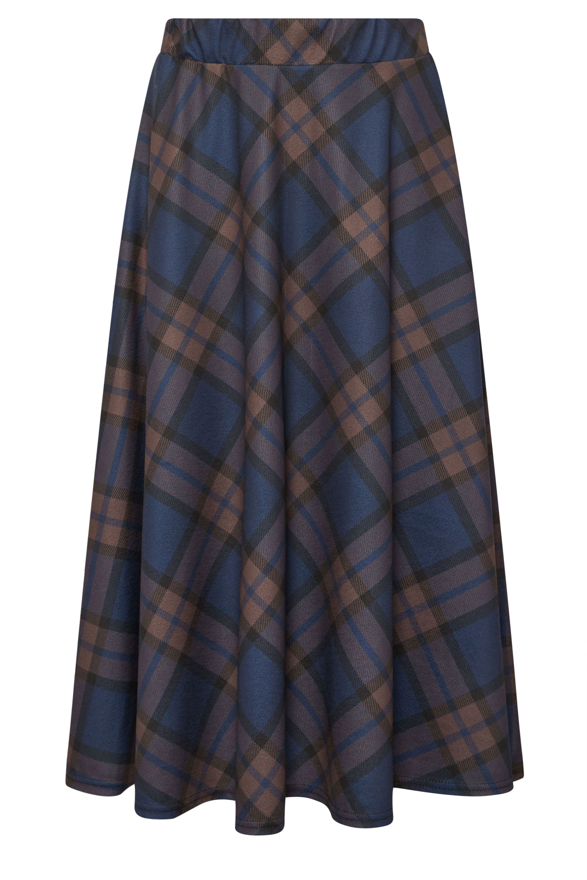 PixieGirl Petite Women's Brown & Blue Check Midaxi Skirt | PixieGirl 5
