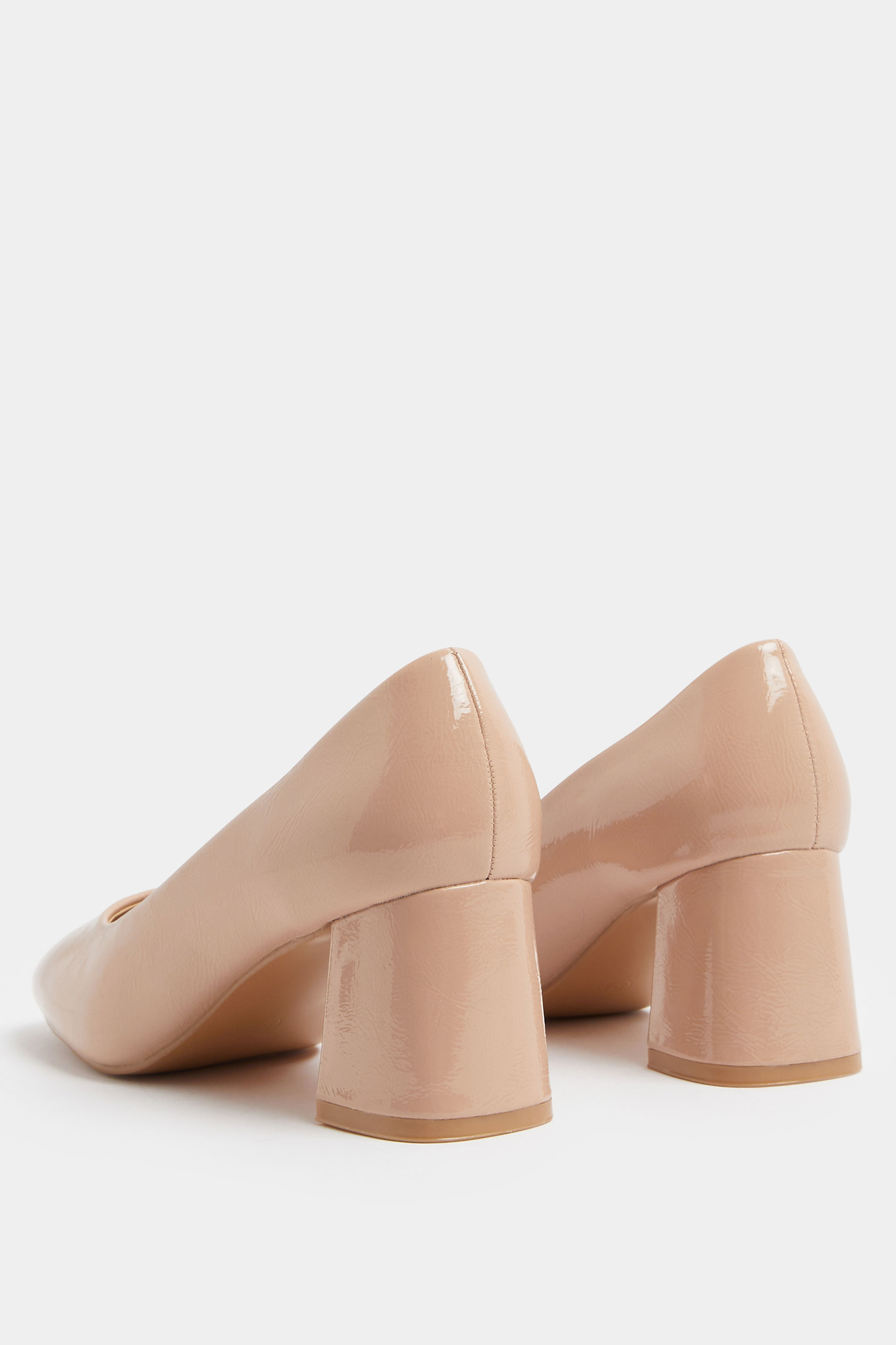 Nude Faux Leather Block Heel Court Shoes In Extra Wide EEE Fit | Yours Clothing 4