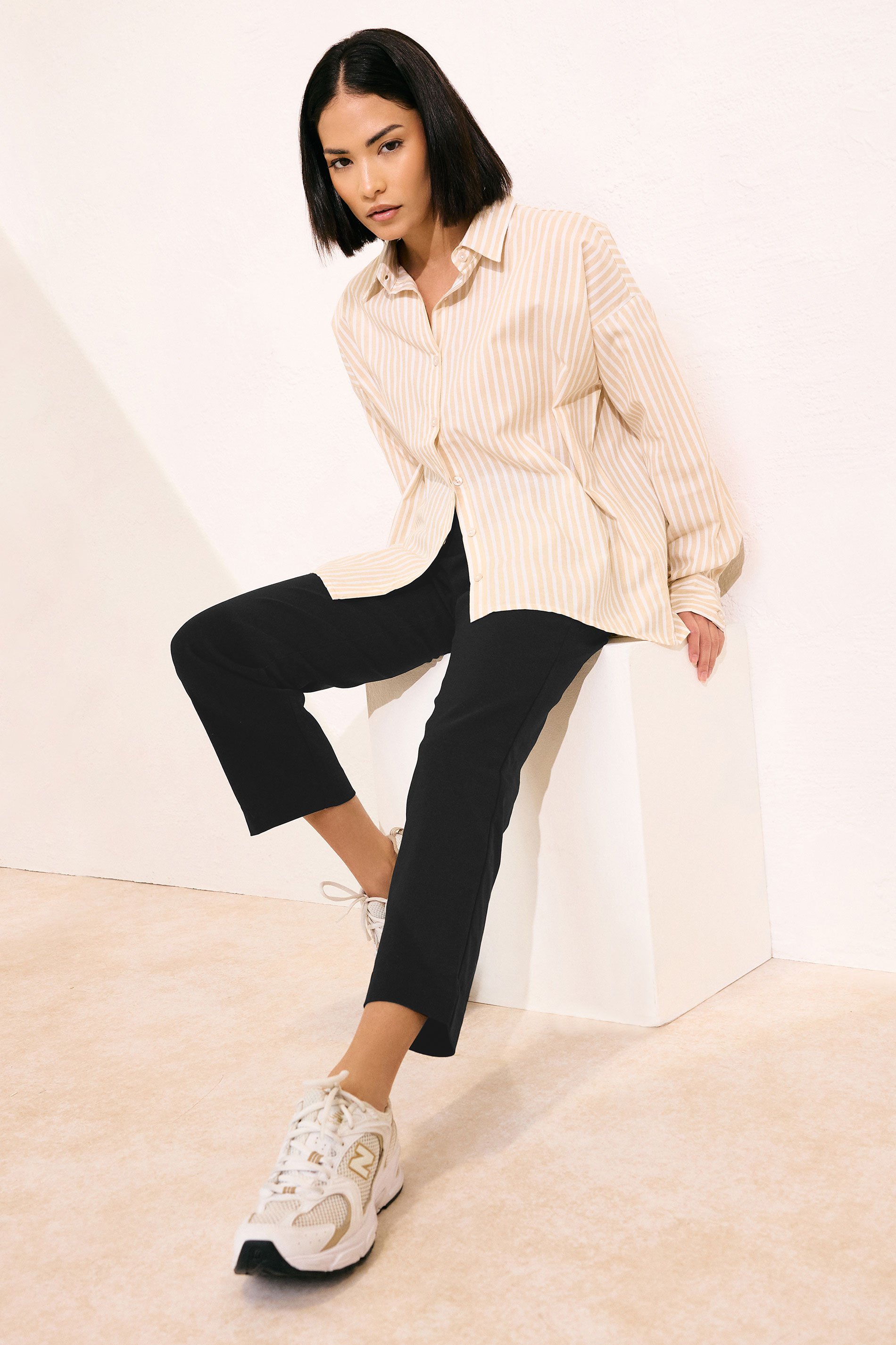 Petite Black Stretch Bengaline Straight Leg Trousers | PixieGirl 2