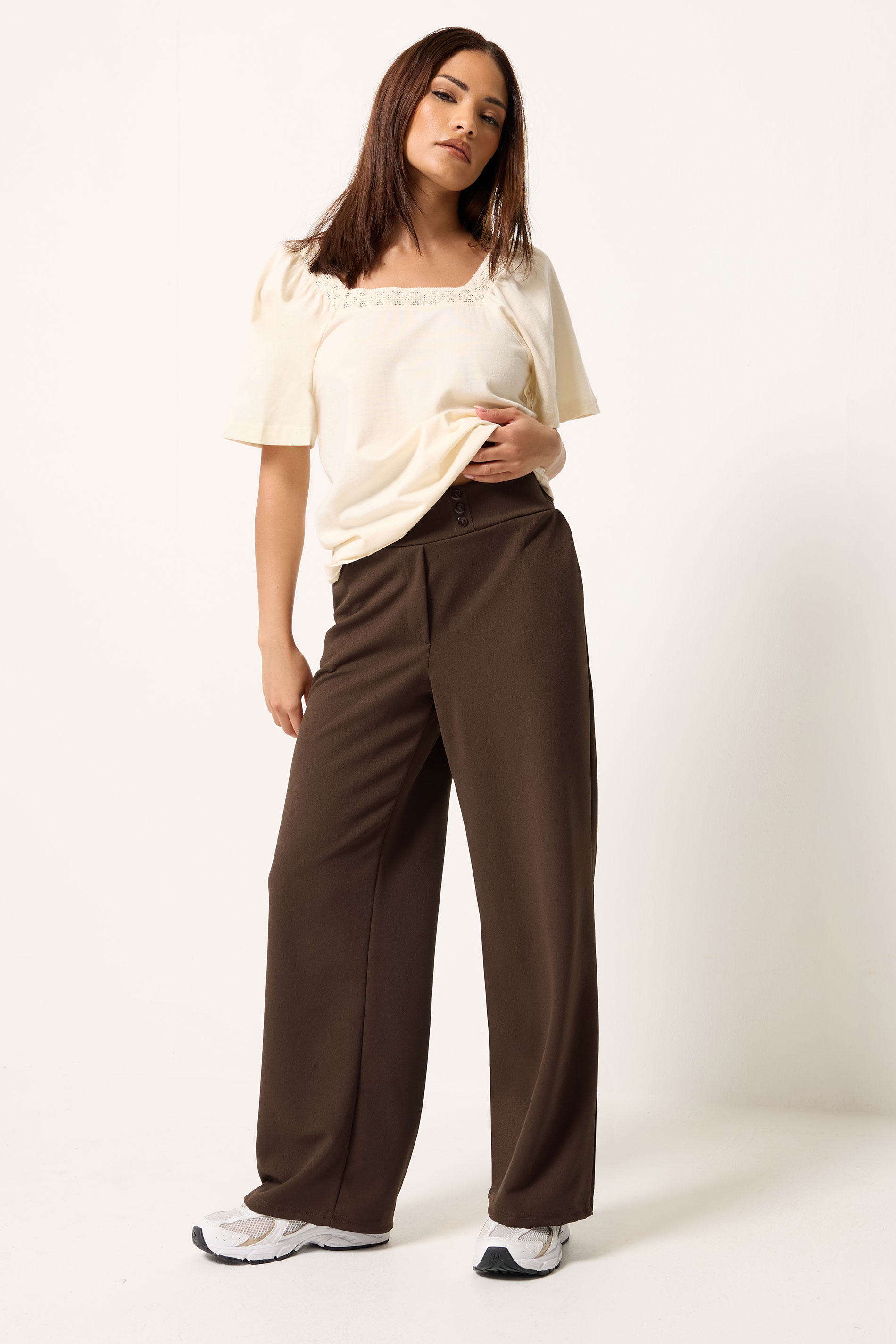 Pixiegirl Women's Brown Petite Chocolate Scuba Button Trousers Size 16