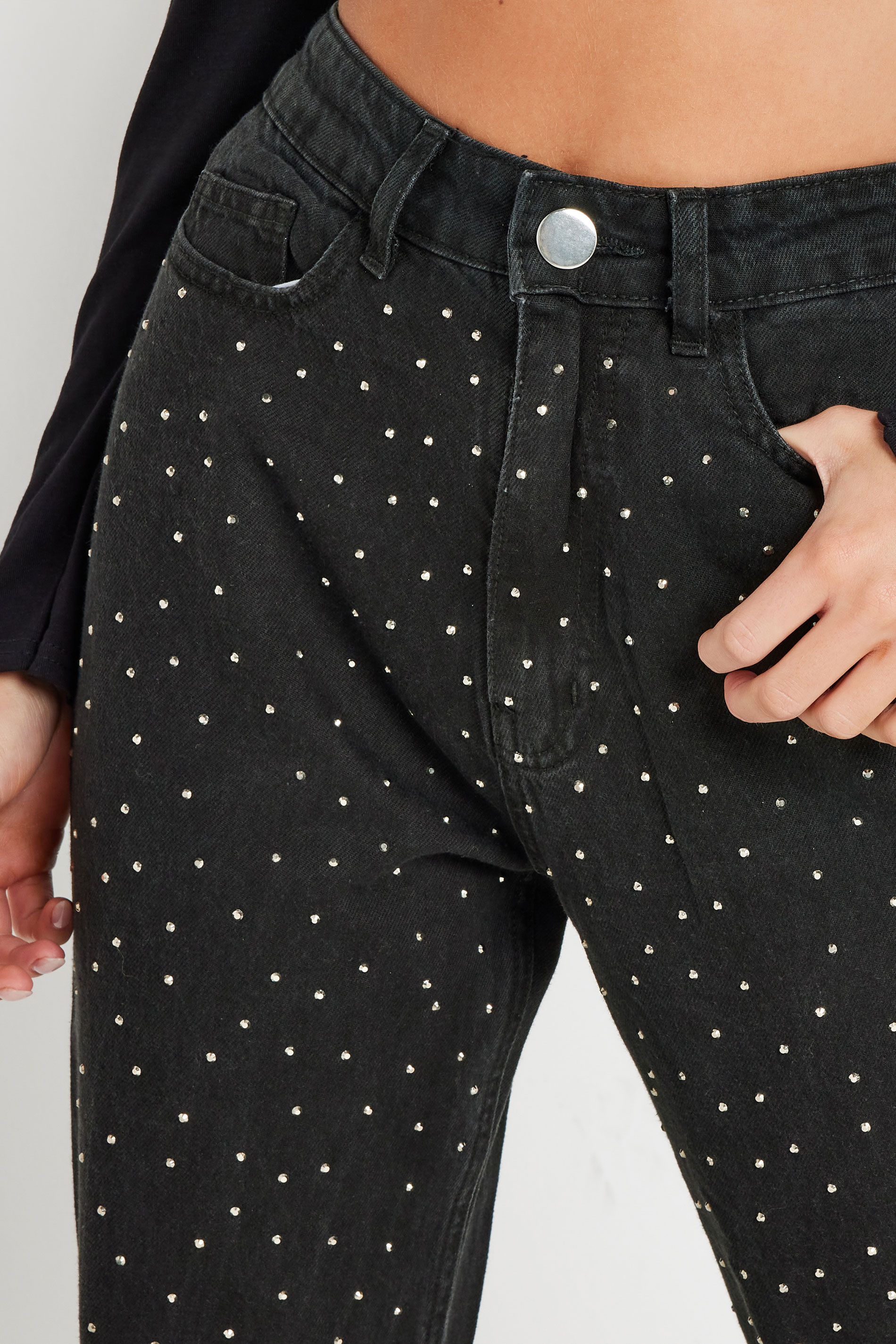 PixieGirl Petite Women's Black Studded Straight Leg Jeans | PixieGirl 4