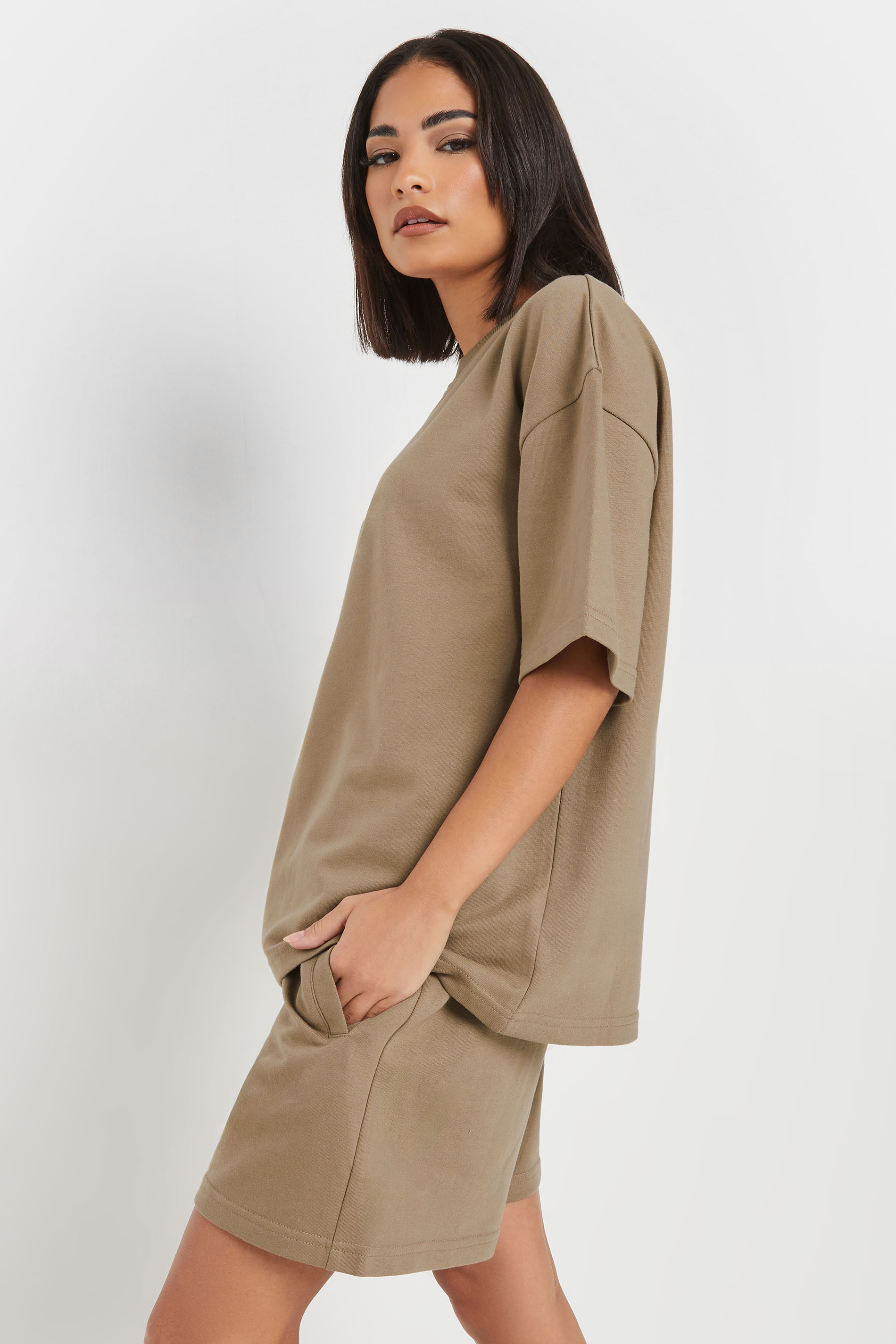 PixieGirl Petite Women's Brown Sweat Jersey T-Shirt & Shorts Set | PixieGirl 4