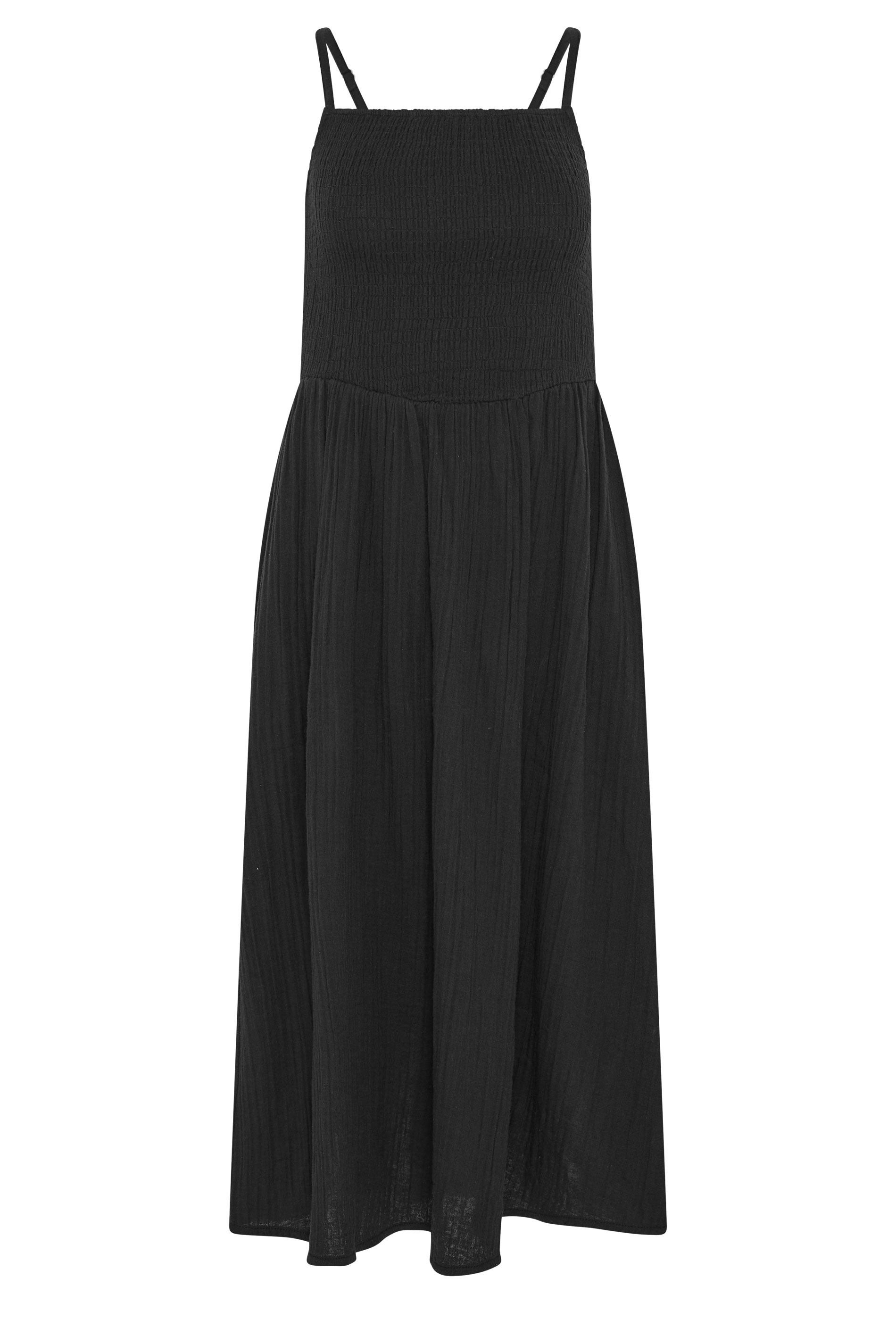 PixieGirl Petite Women's Black Cotton Cheesecloth Midi Dress | PixieGirl 5