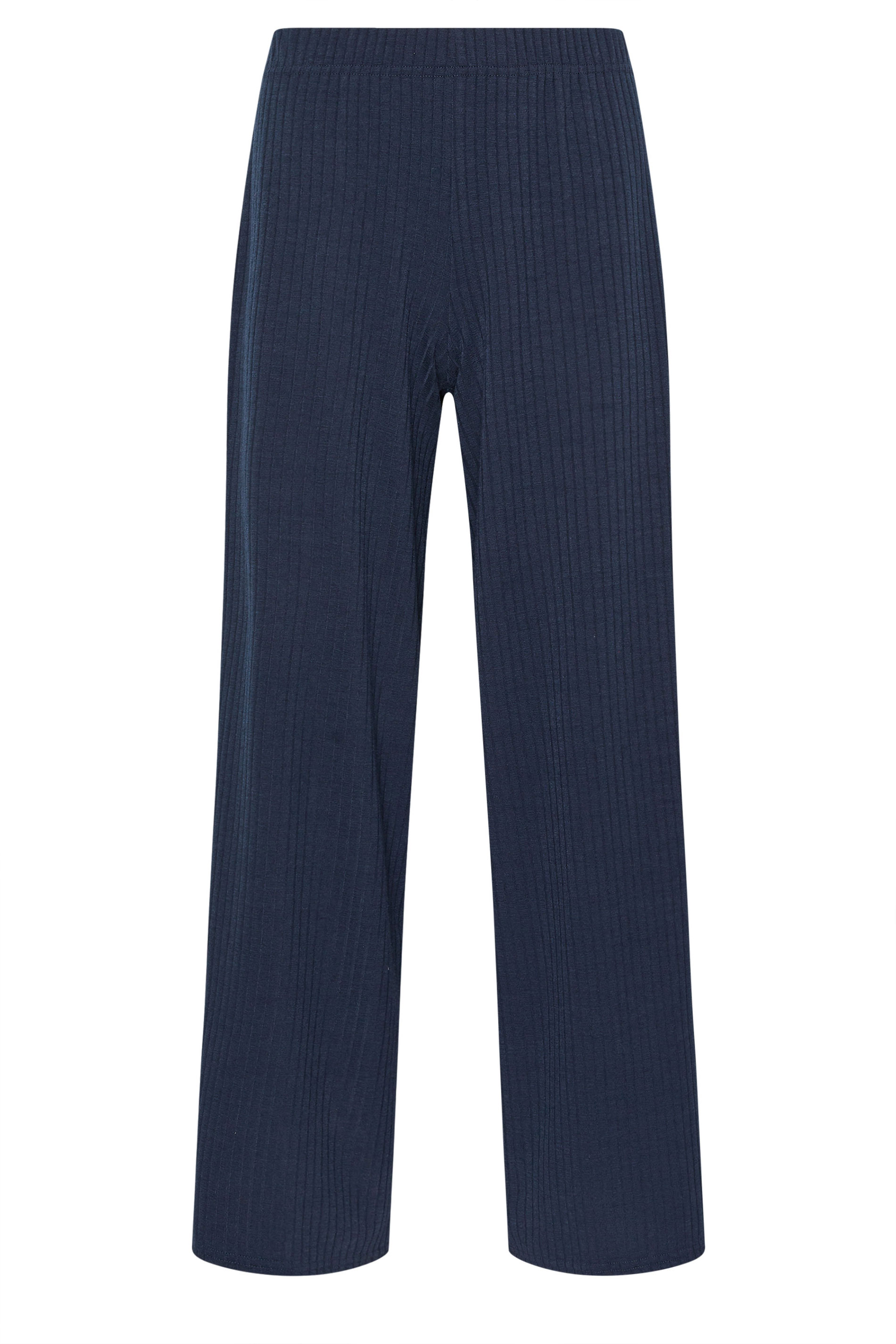 PixieGirl Petite Womens Navy Blue Ribbed Wide Leg Trousers | PixieGirl 5