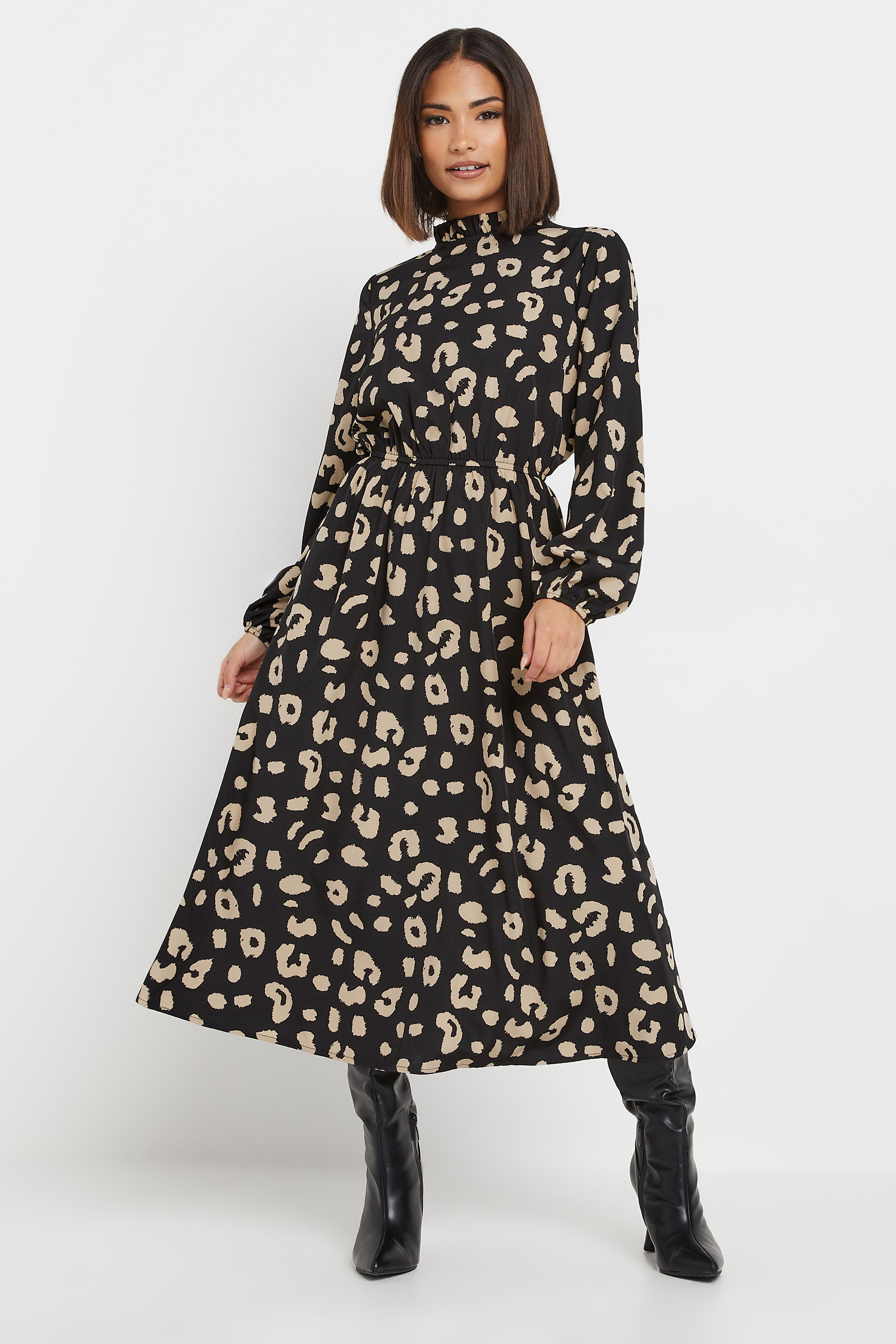 PixieGirl Petite Women's Black Animal Print High Neck Dress | PixieGirl 2