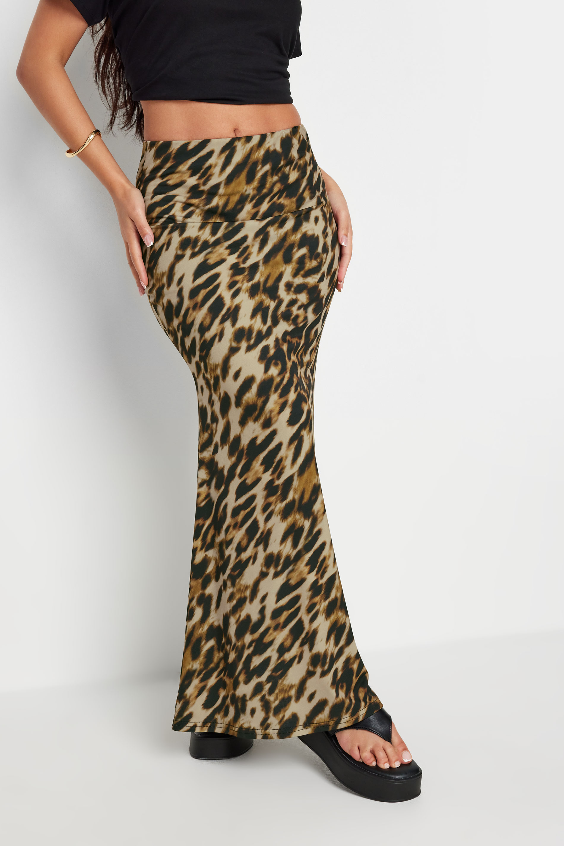 PixieGirl Petite Women's Natural Brown Leopard Print Maxi Skirt | PixieGirl 6