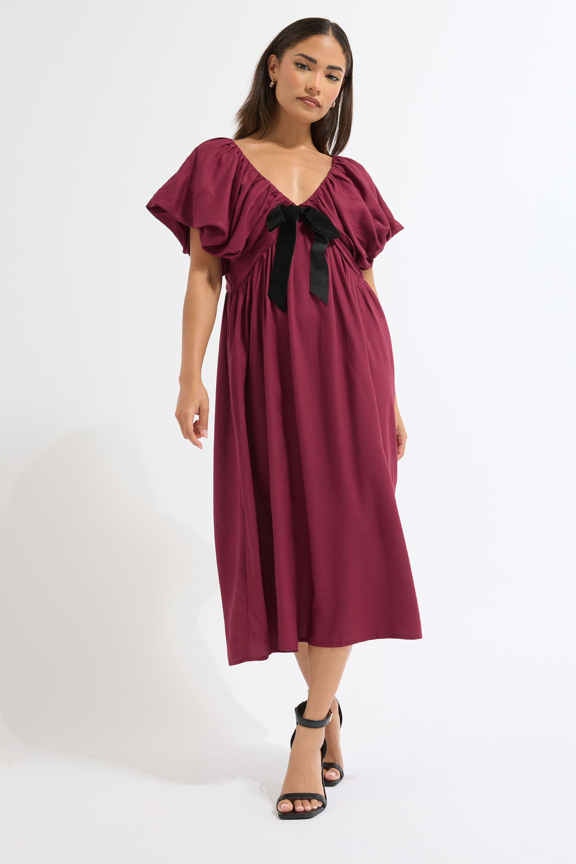 PixieGirl Petite Women's Burgundy Red Velvet Bow Mini Dress | PixieGirl 2