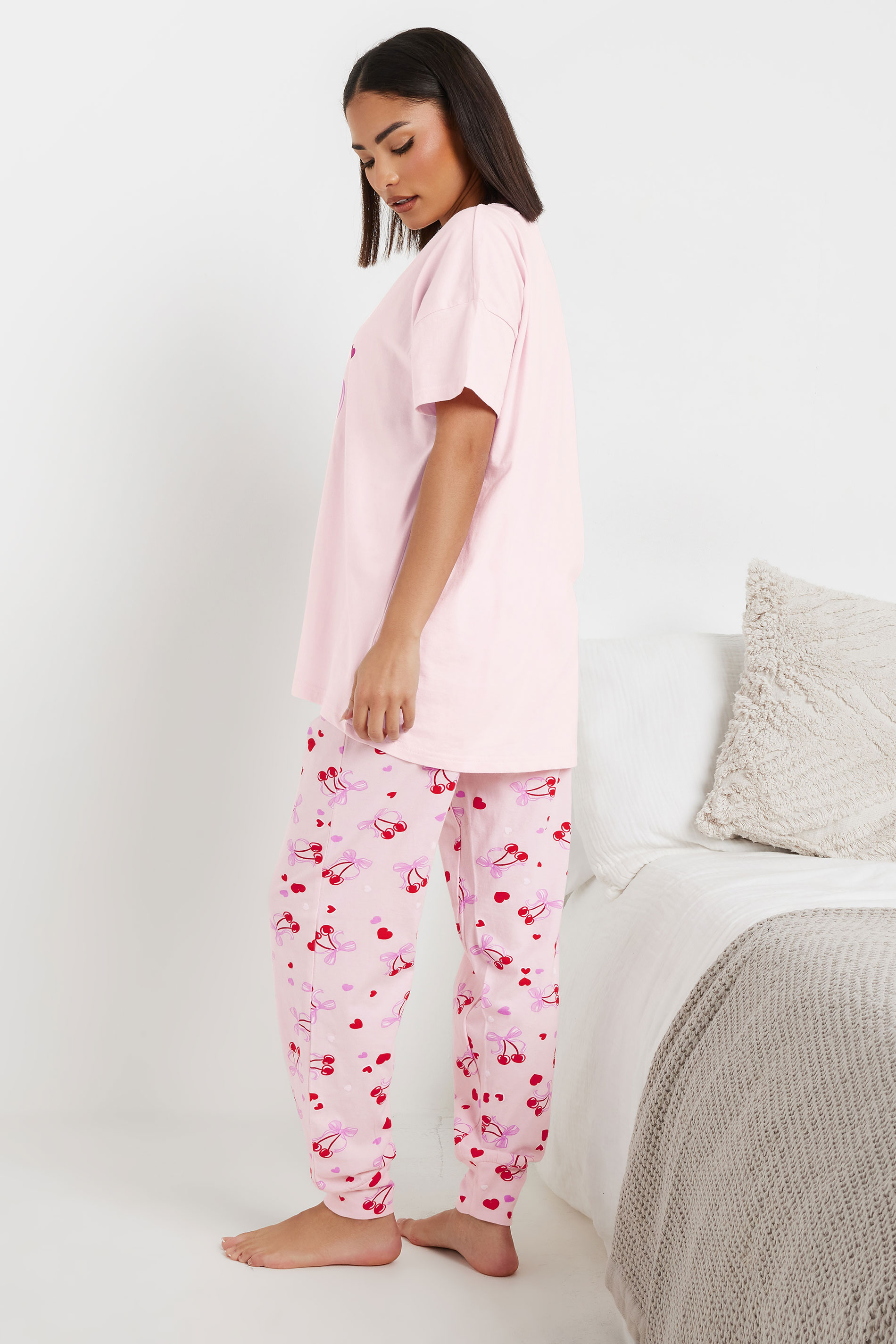 PixieGirl Petite Women's Pink 'Mon Cheri' Graphic Cuffed Pyjama Set | PixieGirl 3