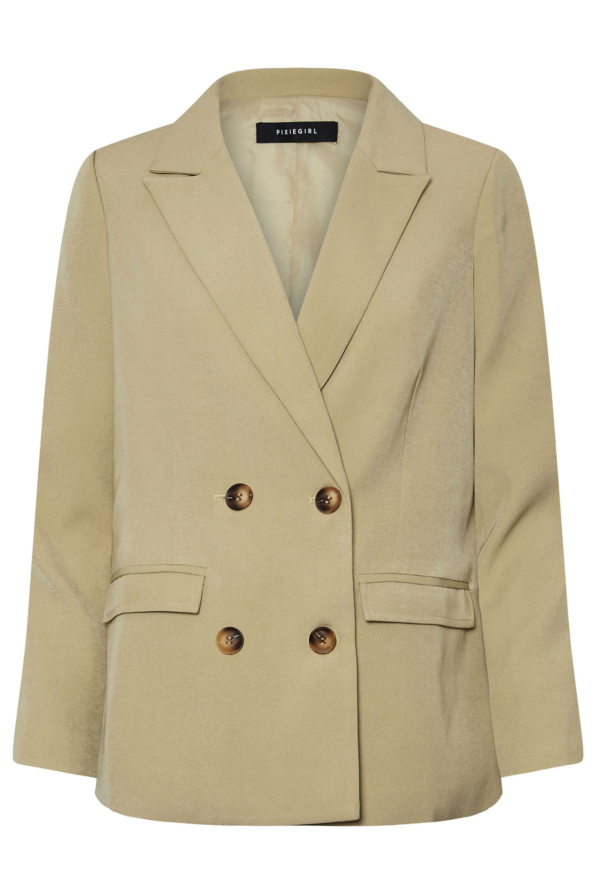 PixieGirl Petite Women's Stone Brown Tailored Double Breasted Blazer | PixieGirl 7