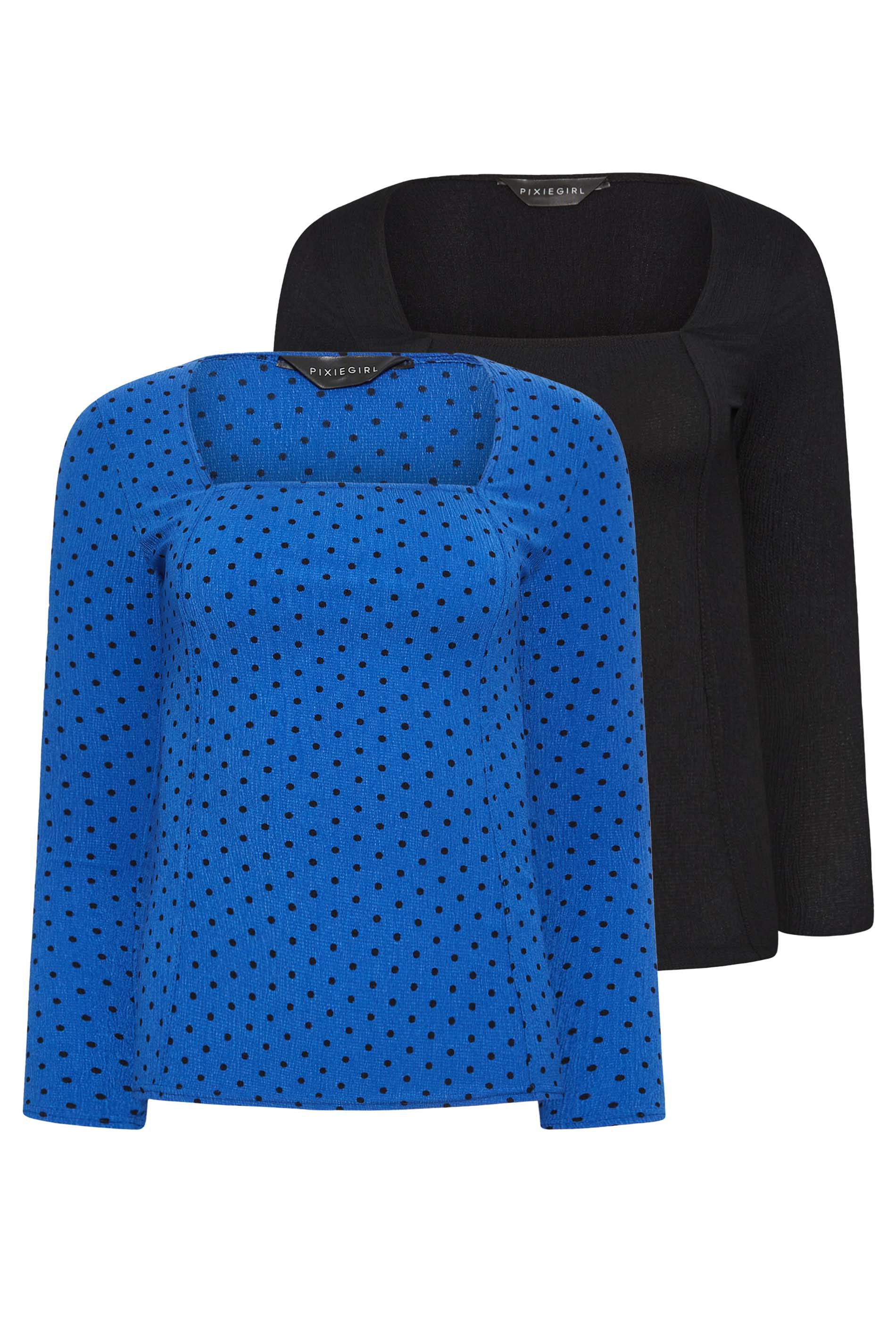 PixieGirl 2 PACK Black & Blue Spot Print Square Neck Tops | PixieGirl 7