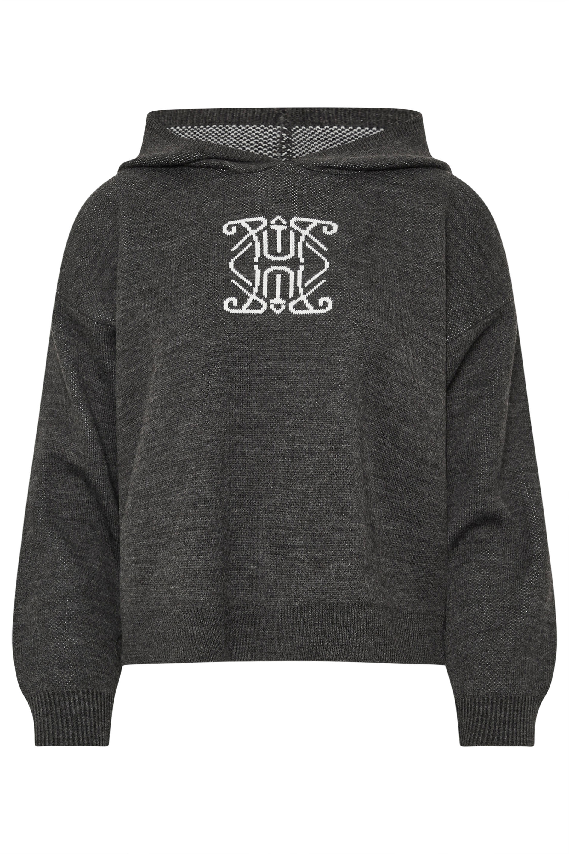 PixieGirl Petite Women's Charcoal Grey Knitted Contrast Swirl Hoodie | PixieGirl 5