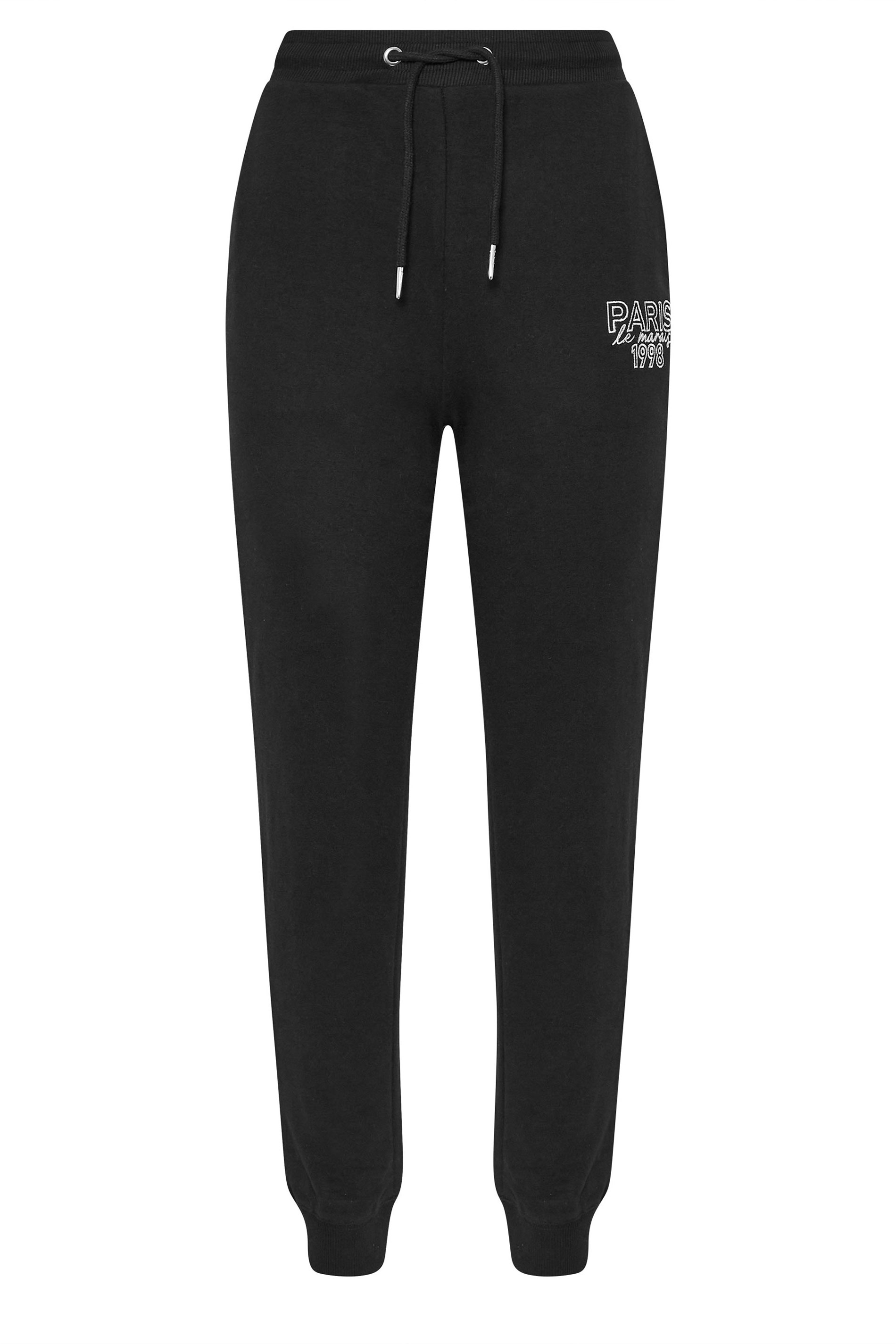 PixieGirl Petite Women's Black Jersey 'Paris' Slogan Cuffed Joggers | PixieGirl 6