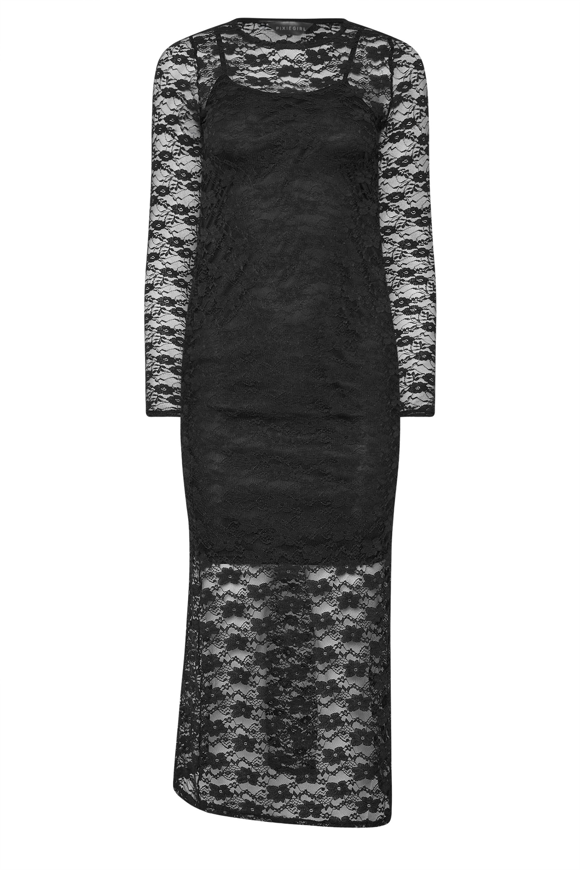 PixieGirl Petite Women's Black Lace Maxi Dress | PixieGirl 6
