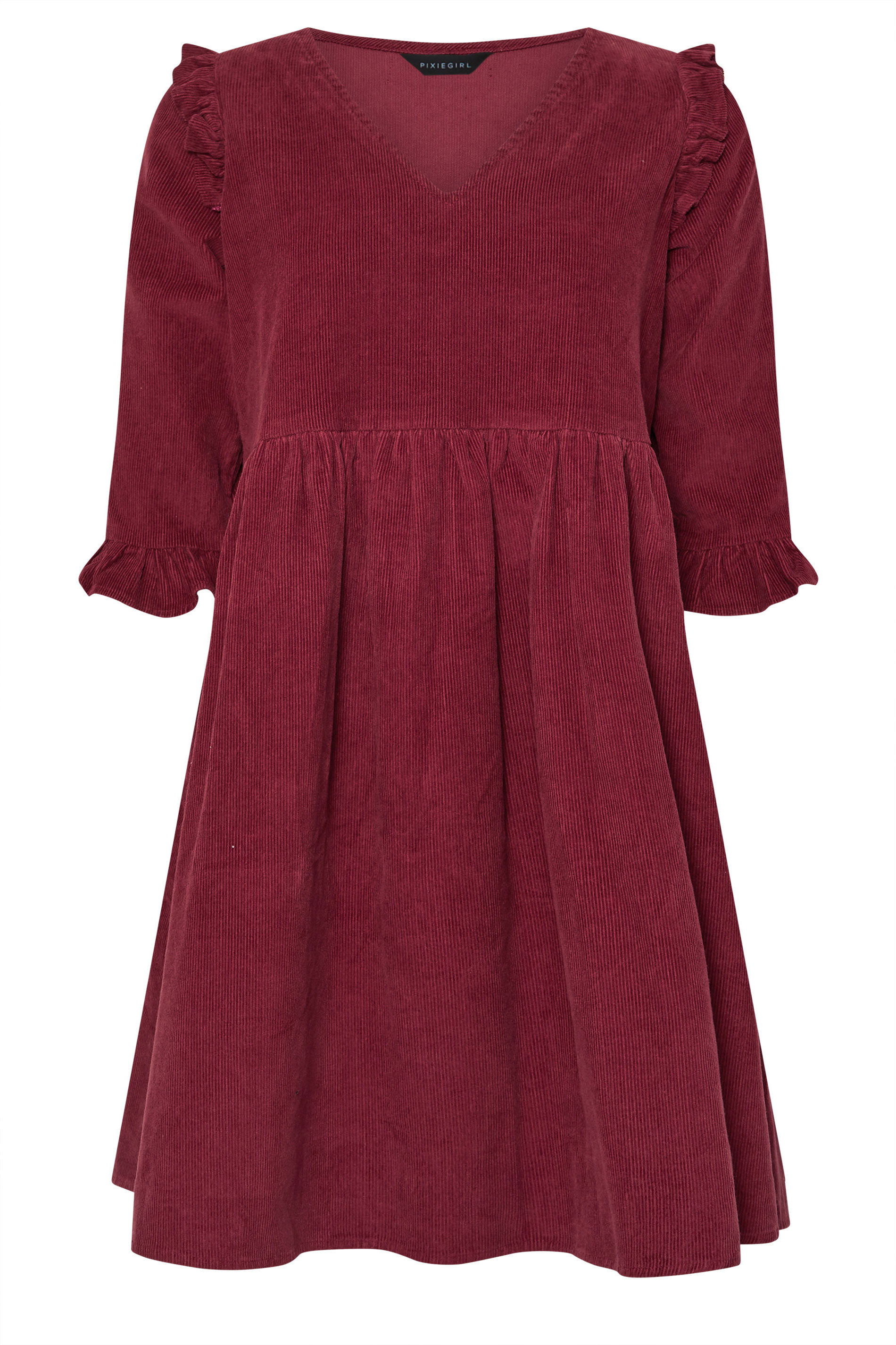 PixieGirl Petite Women's Burgundy Red Cord Detail Frill Smock Dress | PixieGirl 5