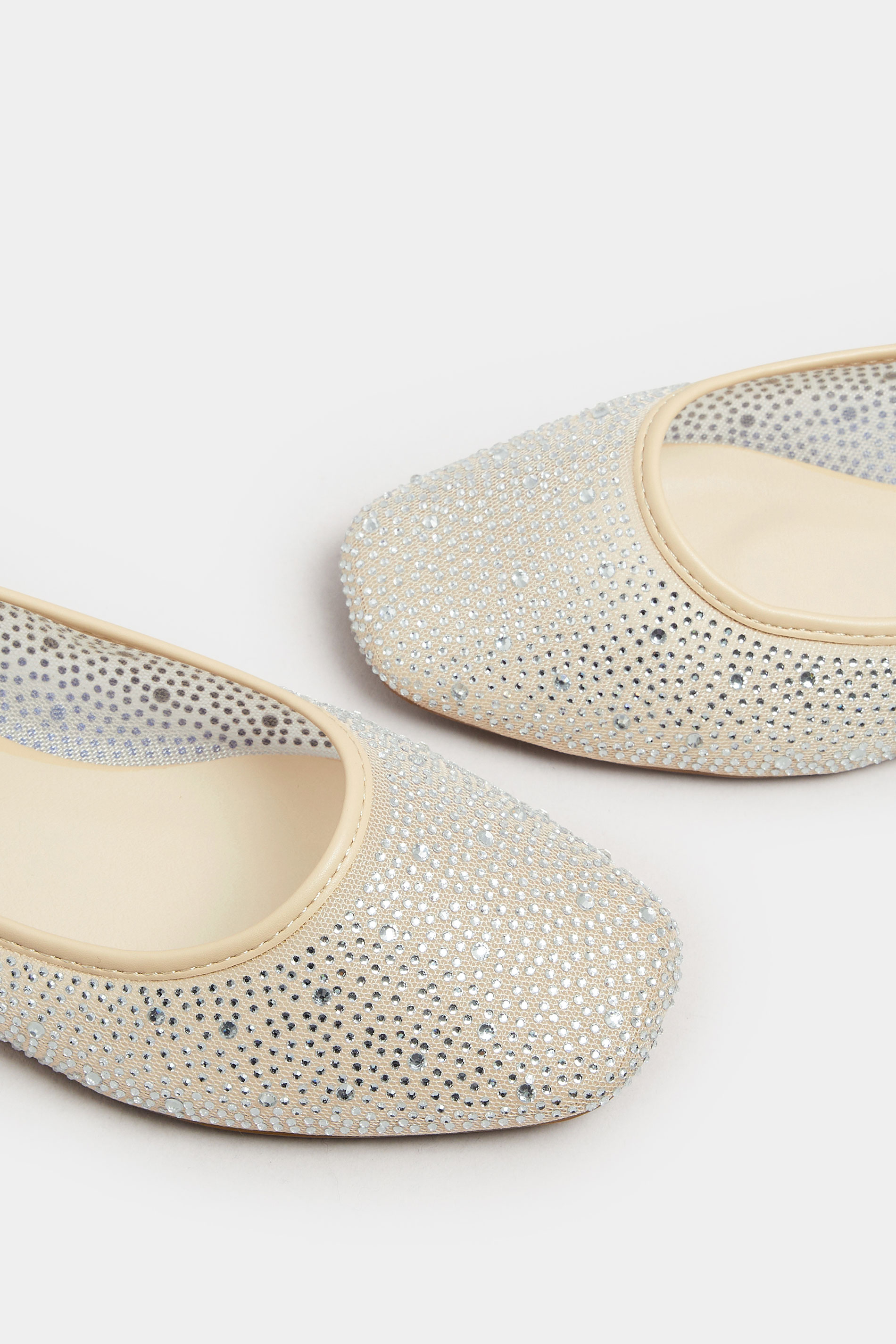 Nude Mesh Diamante Embellished Ballerina Pumps In Wide E Fit | Yours Clothing 5