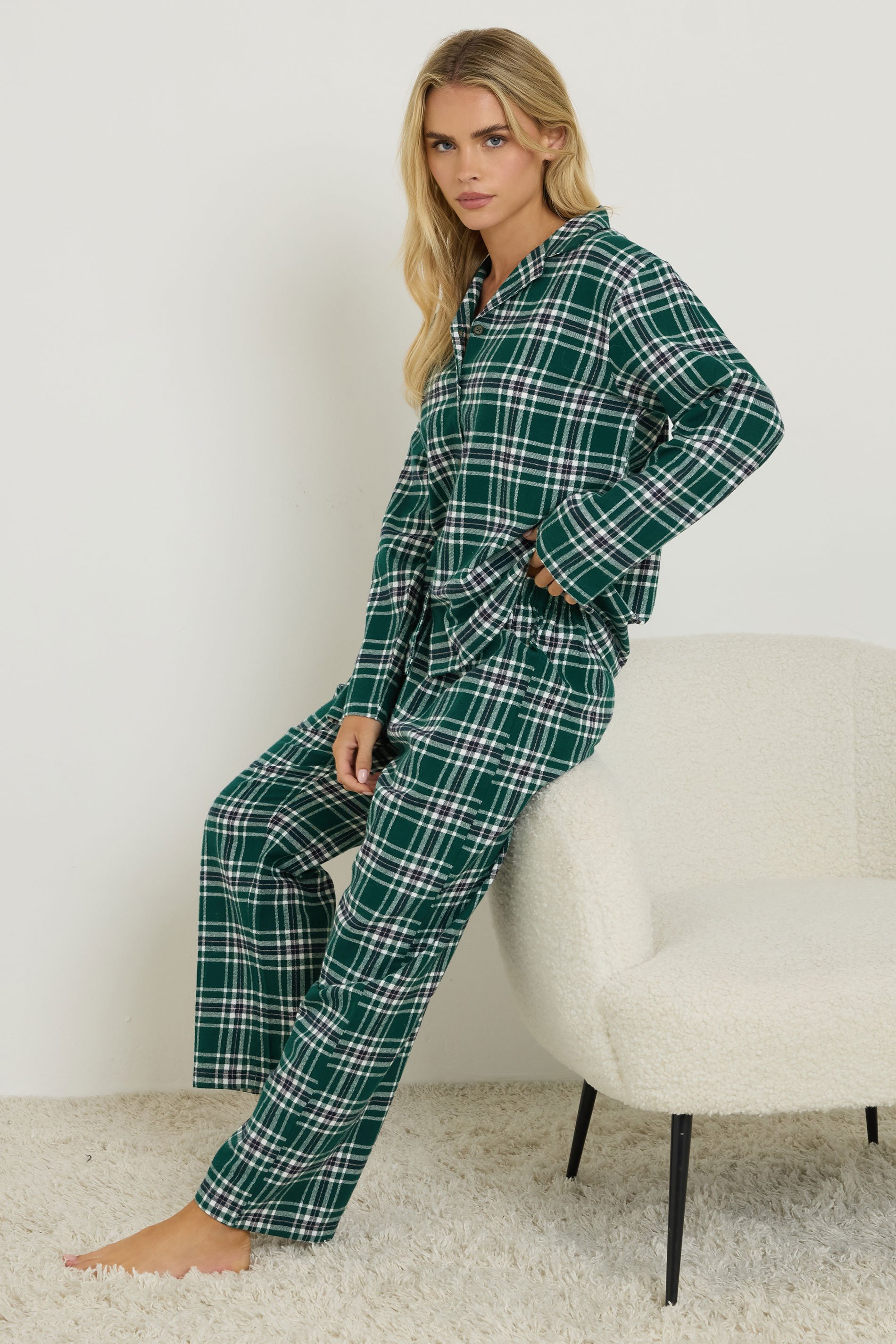 PixieGirl Petite Women's Green Cotton Check Pyjama Set | PixieGirl 1