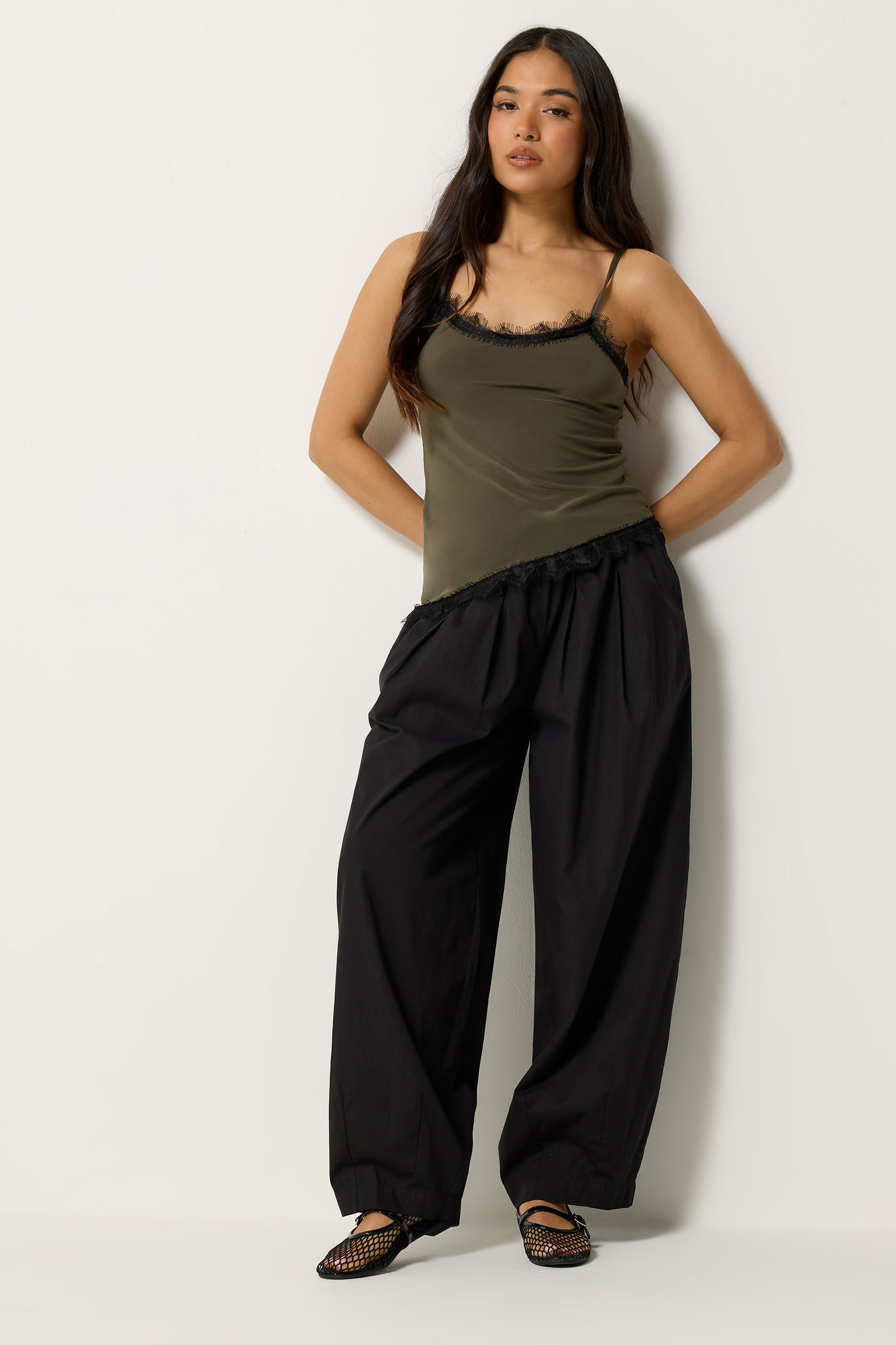 Pixiegirl Women's Black Petite Poplin Cotton Barrel Leg Trousers Size Petite > 18