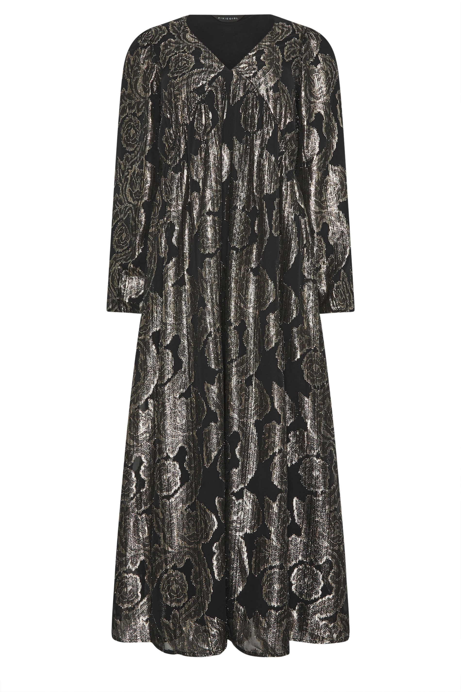 PixieGirl Petite Women's Black Jacquard Floral Smock Dress | PixieGirl 6