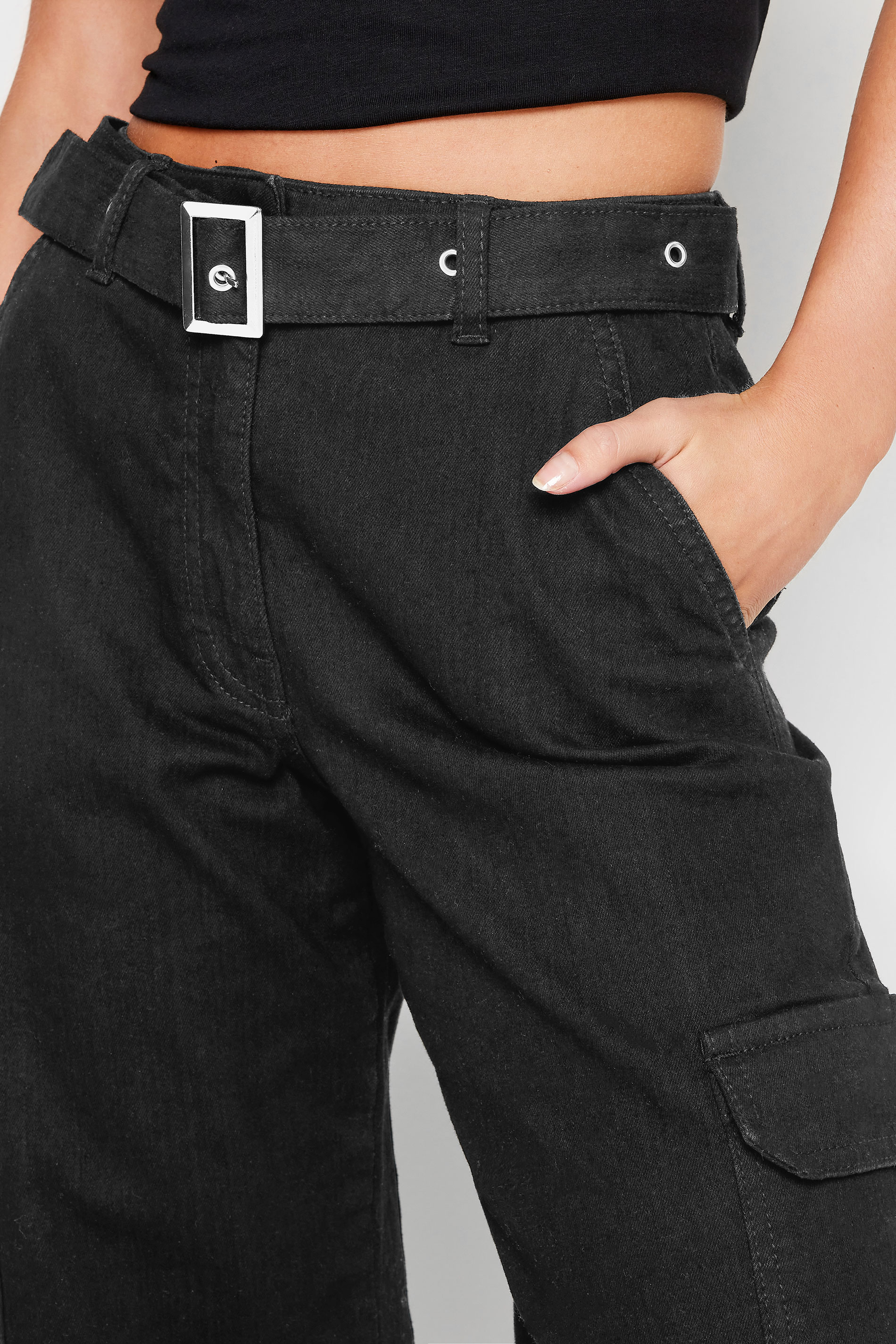 Petite Black Belted Cargo Jeans | PixieGirl  3
