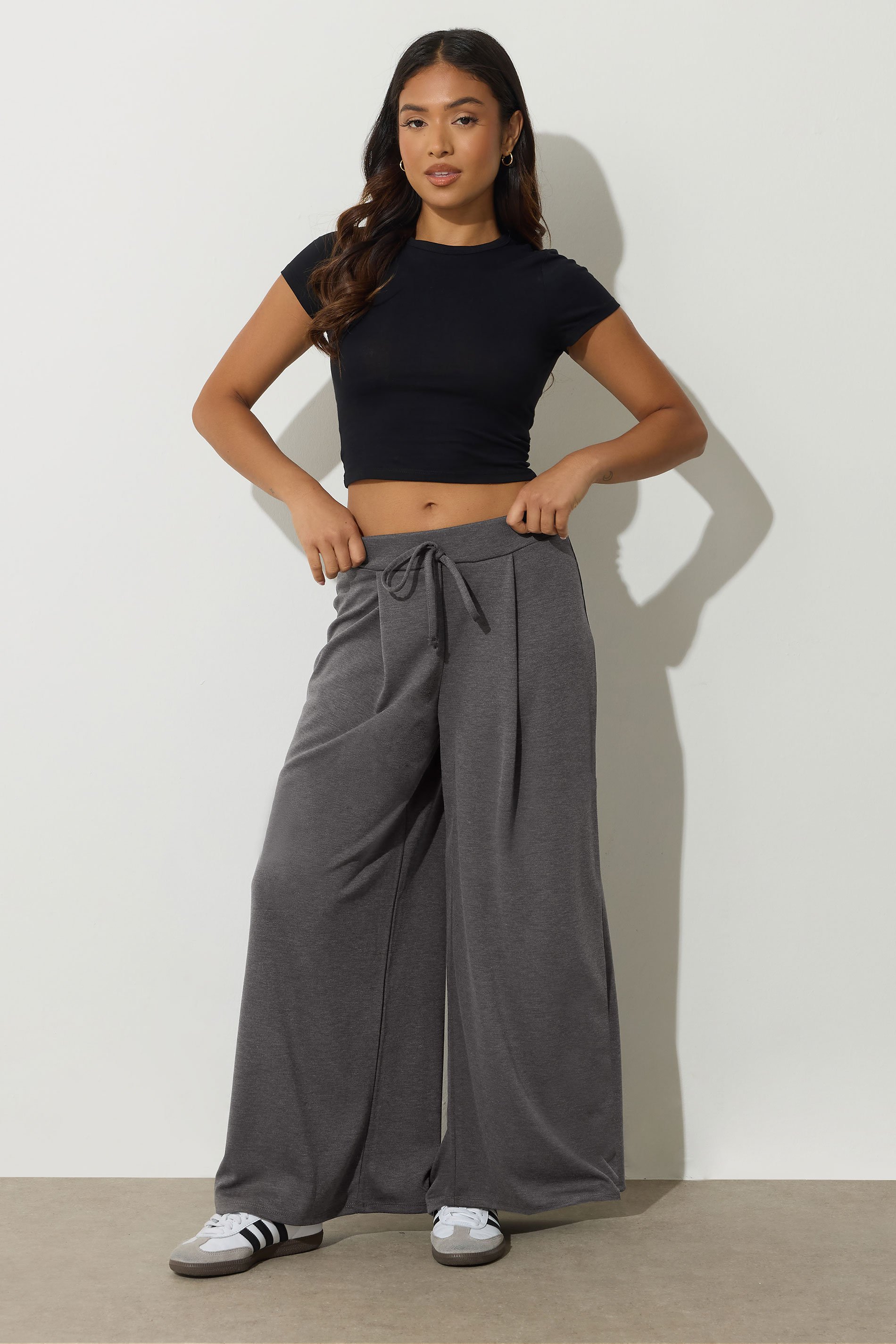 PixieGirl Petite Women's Dark Grey Ponte Palazzo Trousers | PixieGirl 1