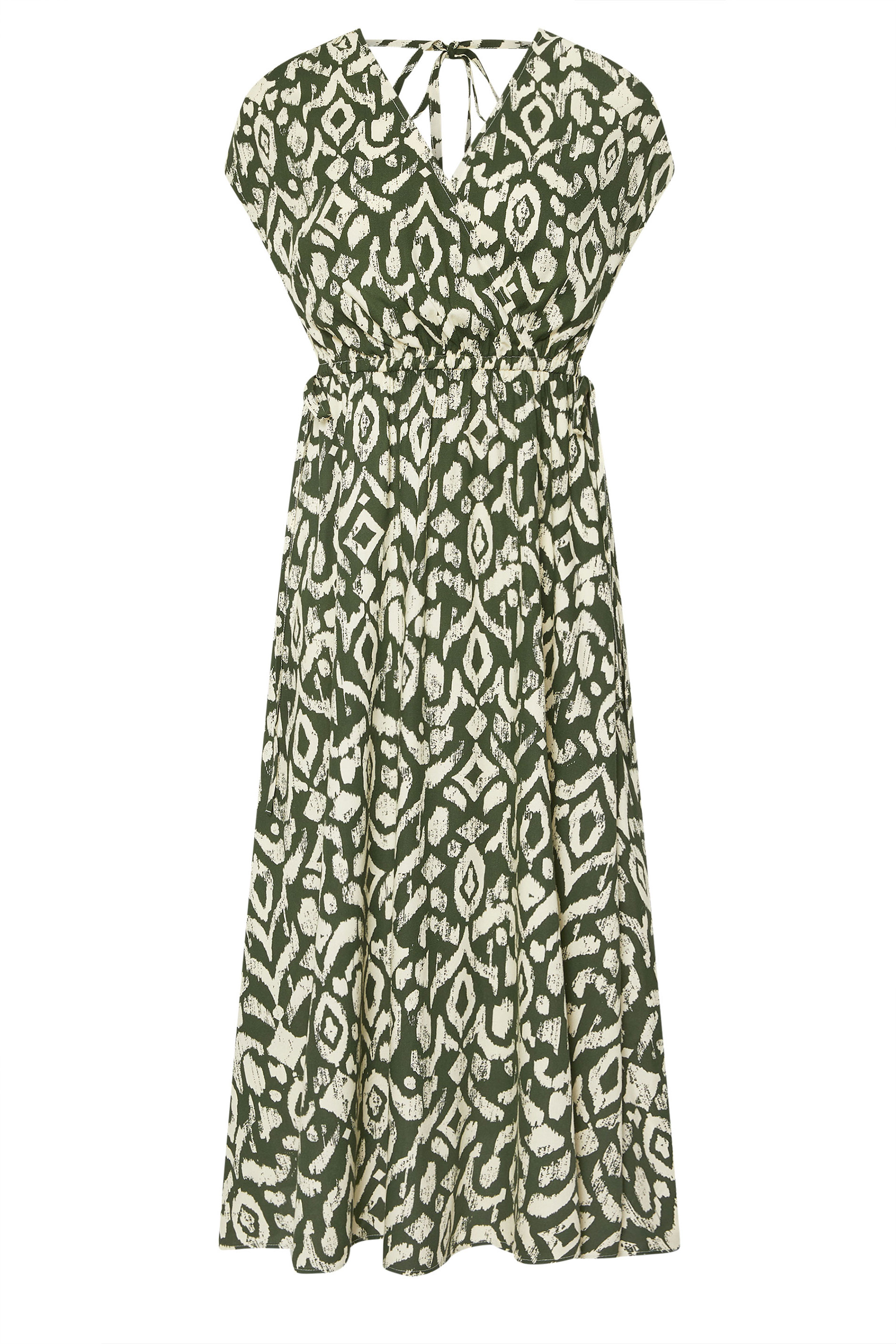 PixieGirl Petite Women's Khaki Green Abstract Drawstring Wrap Maxi Dress | PixieGirl 5