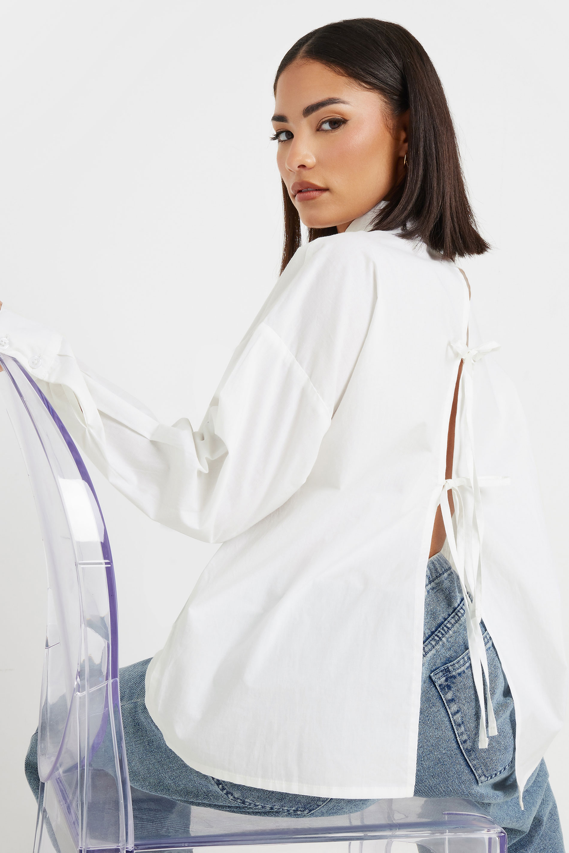 PixieGirl Petite Women's White Tie Back Shirt | PixieGirl 1