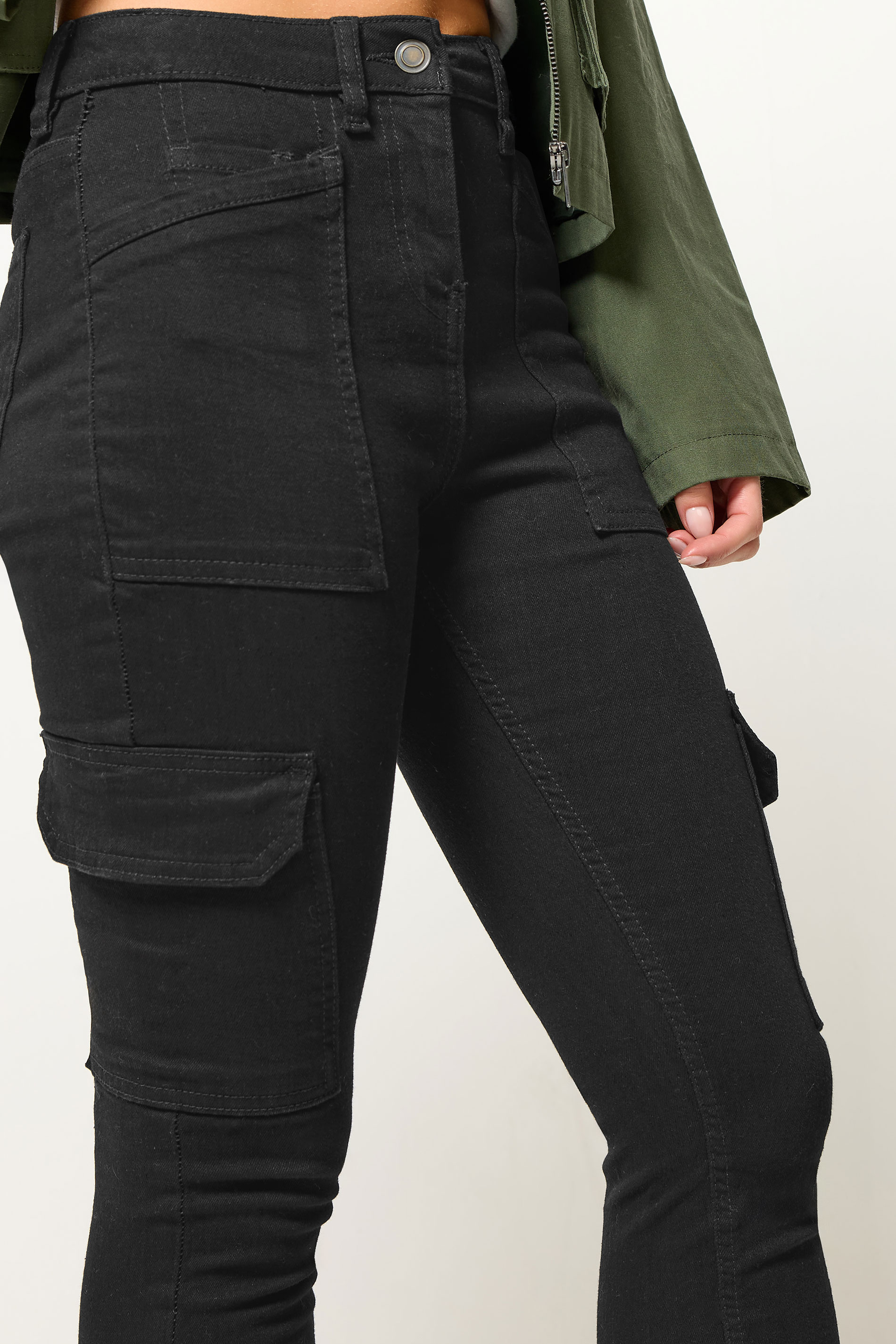 PixieGirl Petite Womens Black Pocket Detail Cargo Skinny Jeans | PixieGirl 4