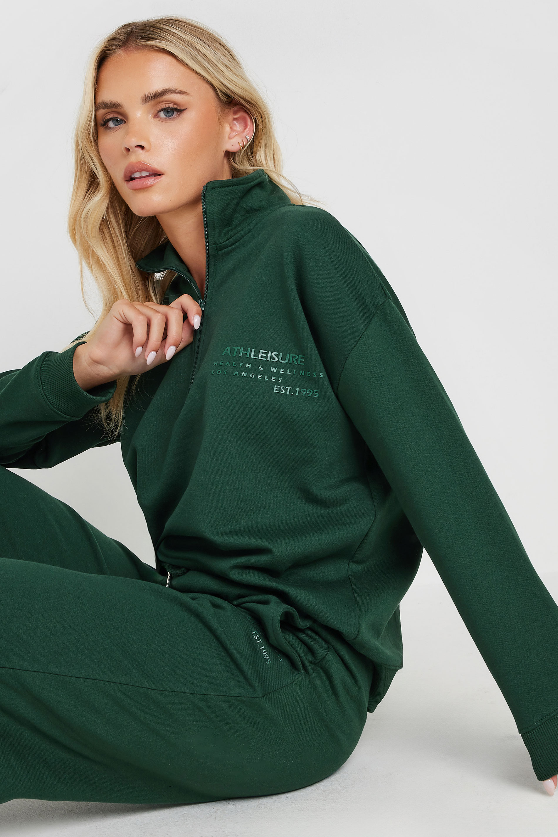 PixieGirl Petite Women's Forest Green High Neck Sweatshirt | PixieGirl 5